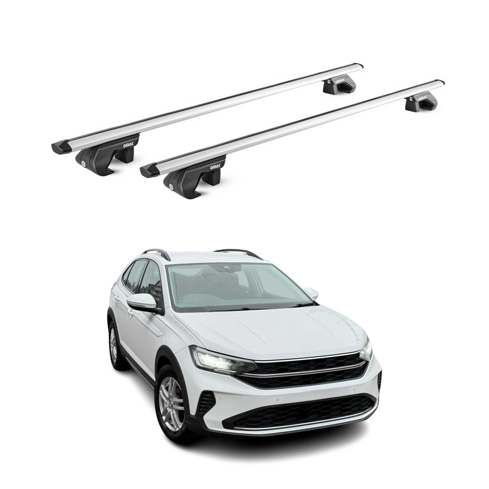 Omac Dachträger Aluminium Tüv Geprüft Für Vw Taigo 2021-2026 – Für Standard Dachreling – T Nut – Max 90 Kg – 2 Schlösser Silber