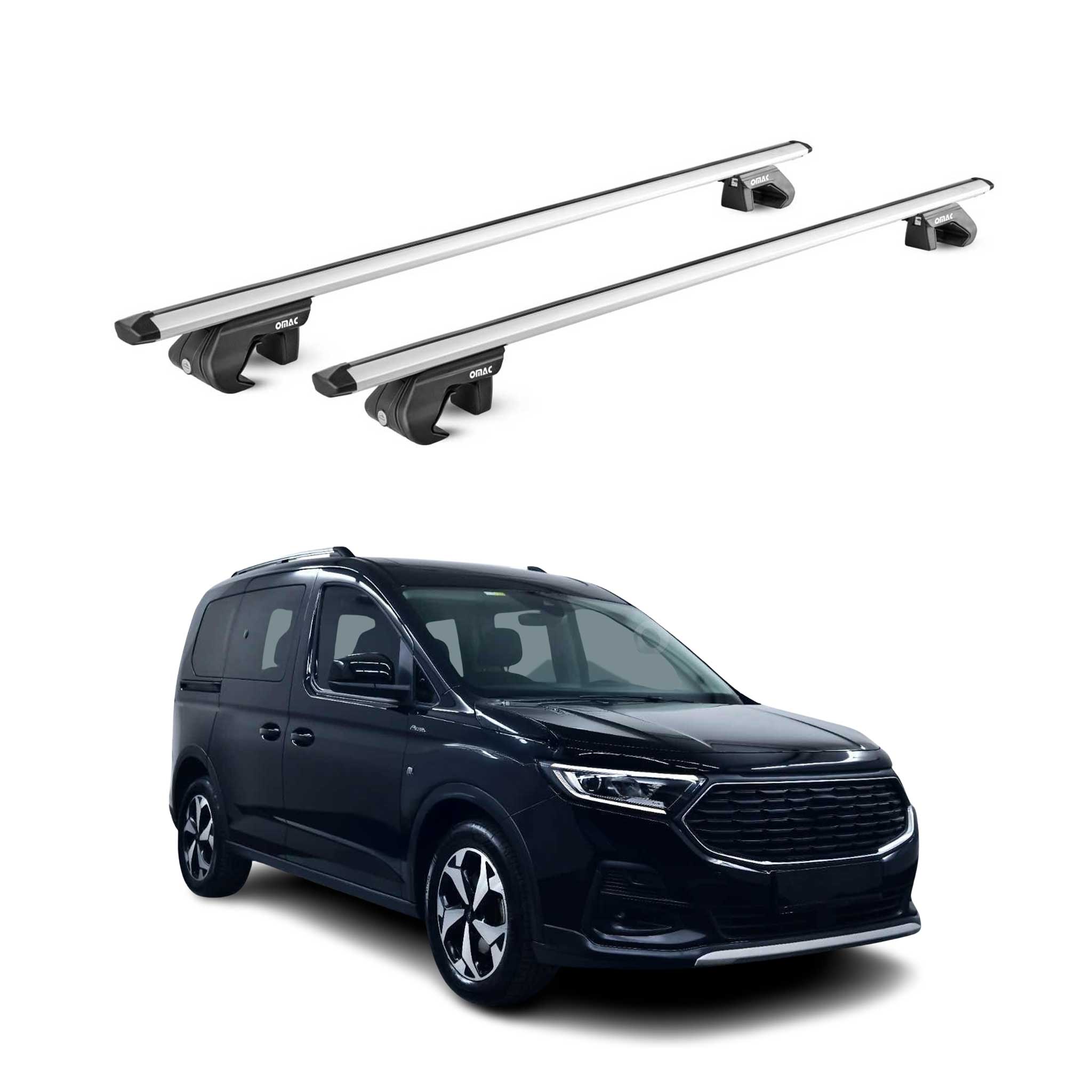 Omac Dachträger Aluminium Tüv Geprüft Für Ford Tourneo Connect Iii 2022-2026 – Für Standard Dachreling – T Nut – Max 90 Kg – 2 Schlösser Silber