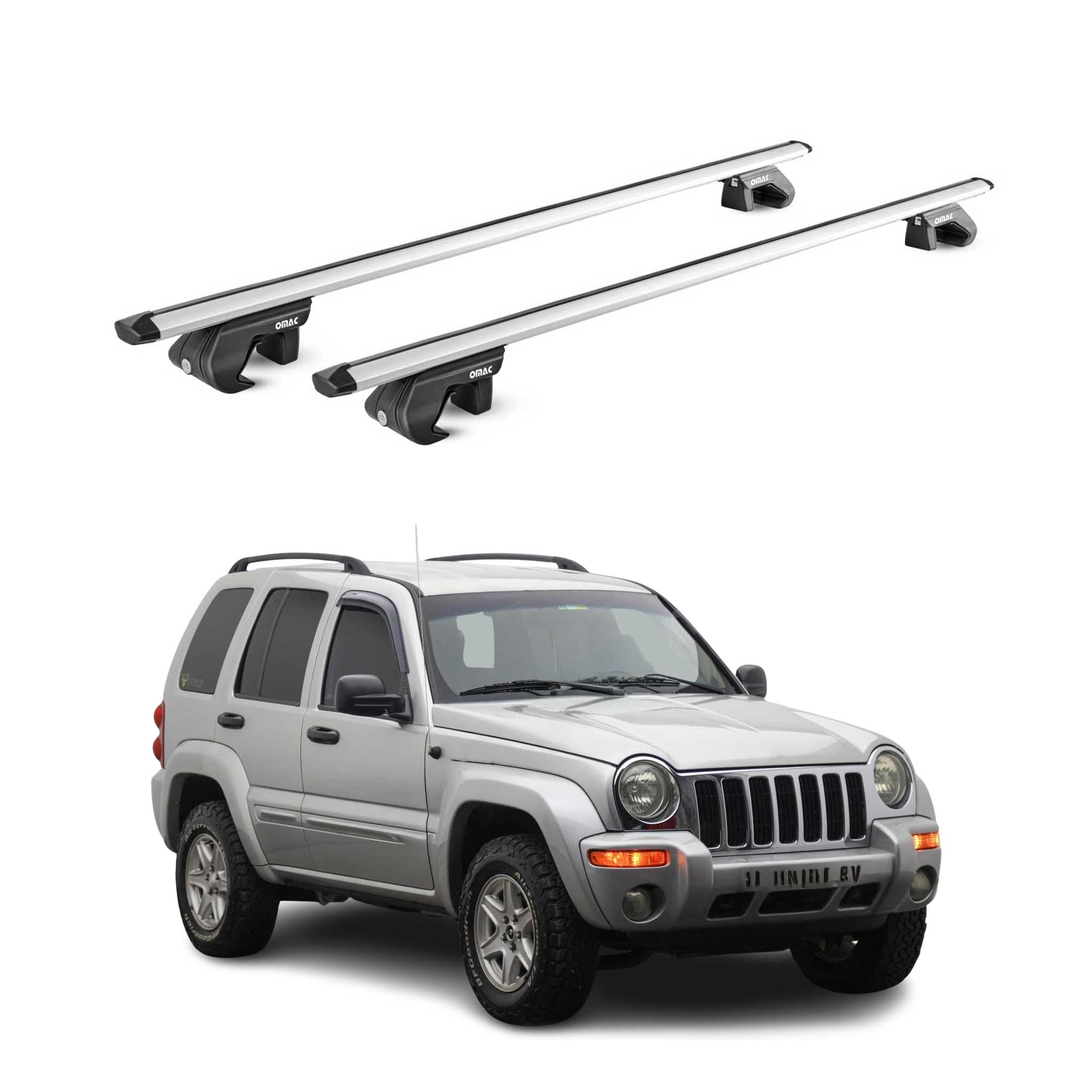 Omac Dachträger Aluminium Tüv Geprüft Für Jeep Cherokee Kj Kk 2002-2012 – Für Standard Dachreling – T Nut – Max 90 Kg – 2 Schlösser Silber