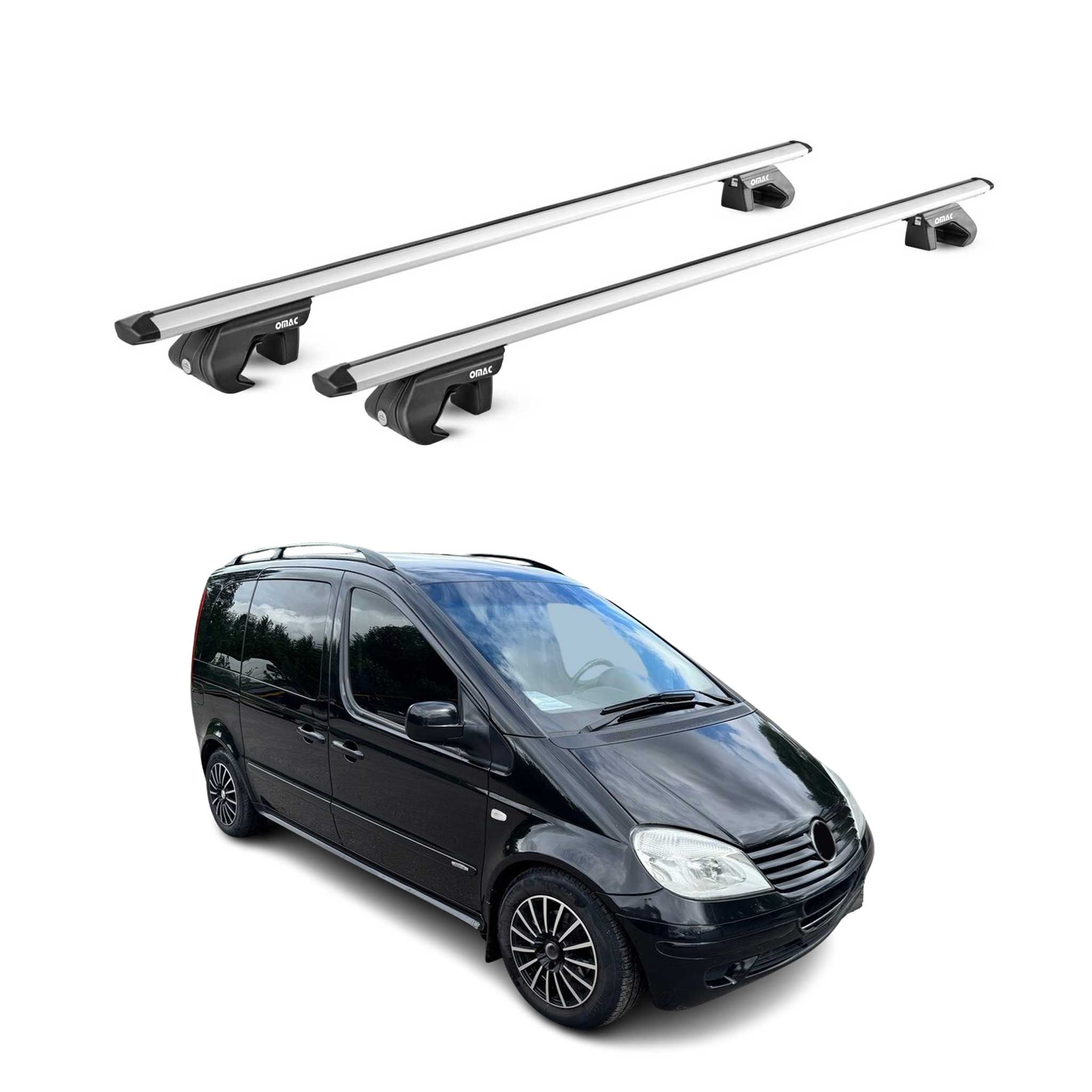 Omac Dachträger Aluminium Tüv Geprüft Für Mercedes Vaneo W414 2001-2005 – Für Standard Dachreling – T Nut – Max 90 Kg – 2 Schlösser Silber