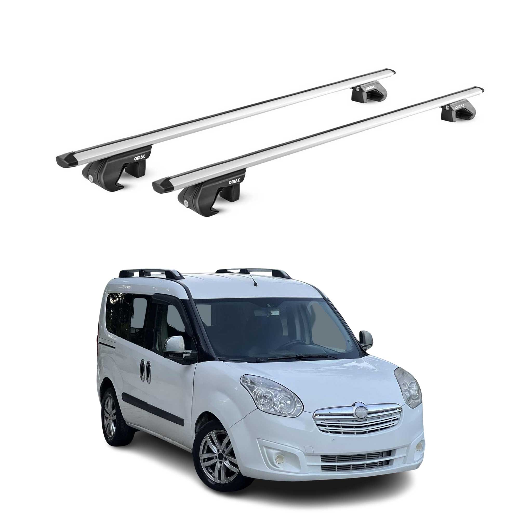 Omac Dachträger Aluminium Tüv Geprüft Für Opel Combo D 2012-2018 – Für Standard Dachreling – T Nut – Max 90 Kg – 2 Schlösser Silber