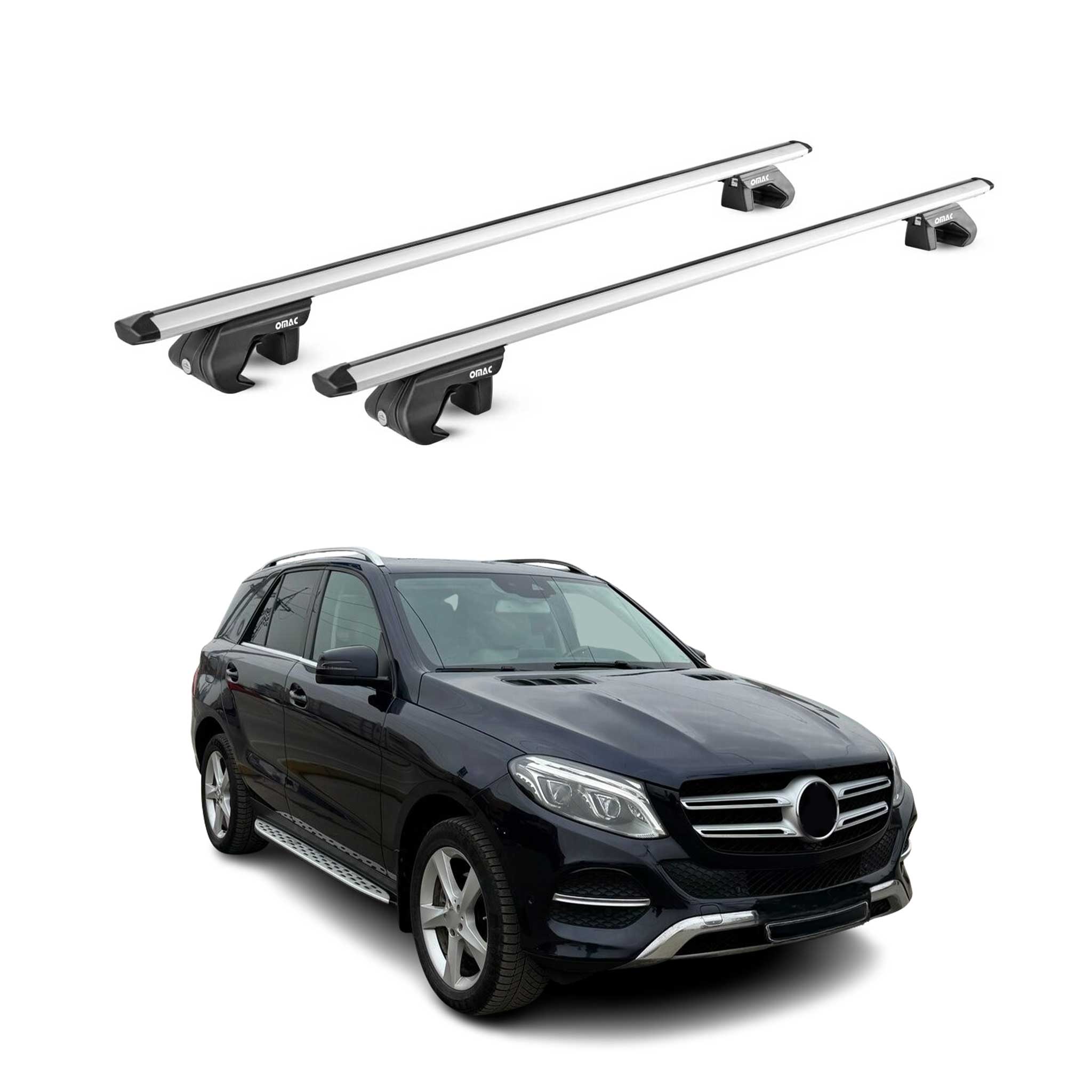 Omac Dachträger Aluminium Tüv Geprüft Für Mercedes M Klasse Gle W166 2015-2019 – Für Standard Dachreling – T Nut – Max 90 Kg – 2 Schlösser Silber