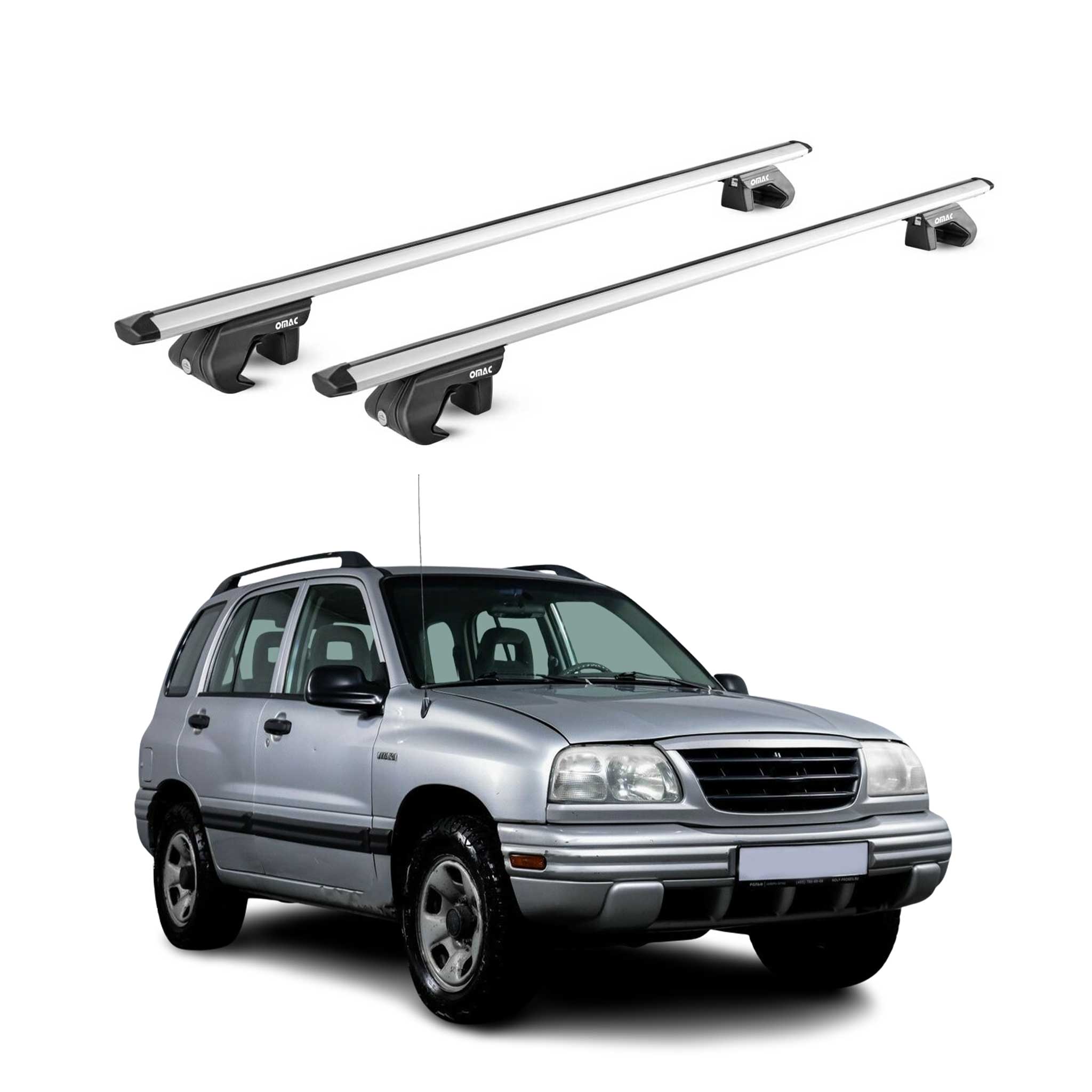 Omac Dachträger Aluminium Tüv Geprüft Für Suzuki Vitara Ii 1999-2005 – Für Standard Dachreling – T Nut – Max 90 Kg – 2 Schlösser Silber
