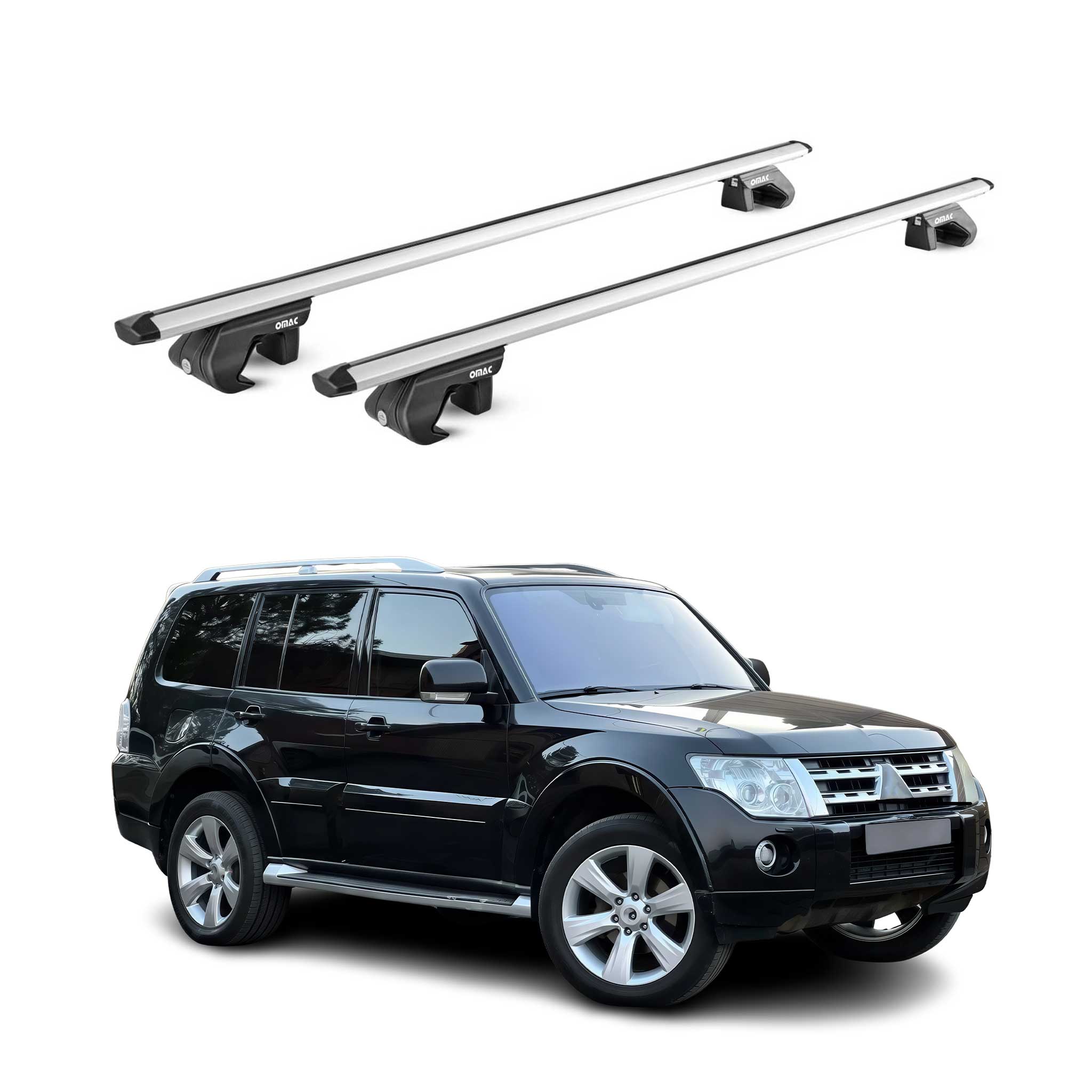 Omac Dachträger Aluminium Tüv Geprüft Für Mitsubishi Pajero Iv 2006-2021 3-5 Tür – Für Standard Dachreling – T Nut – Max 90 Kg – 2 Schlösser Silber