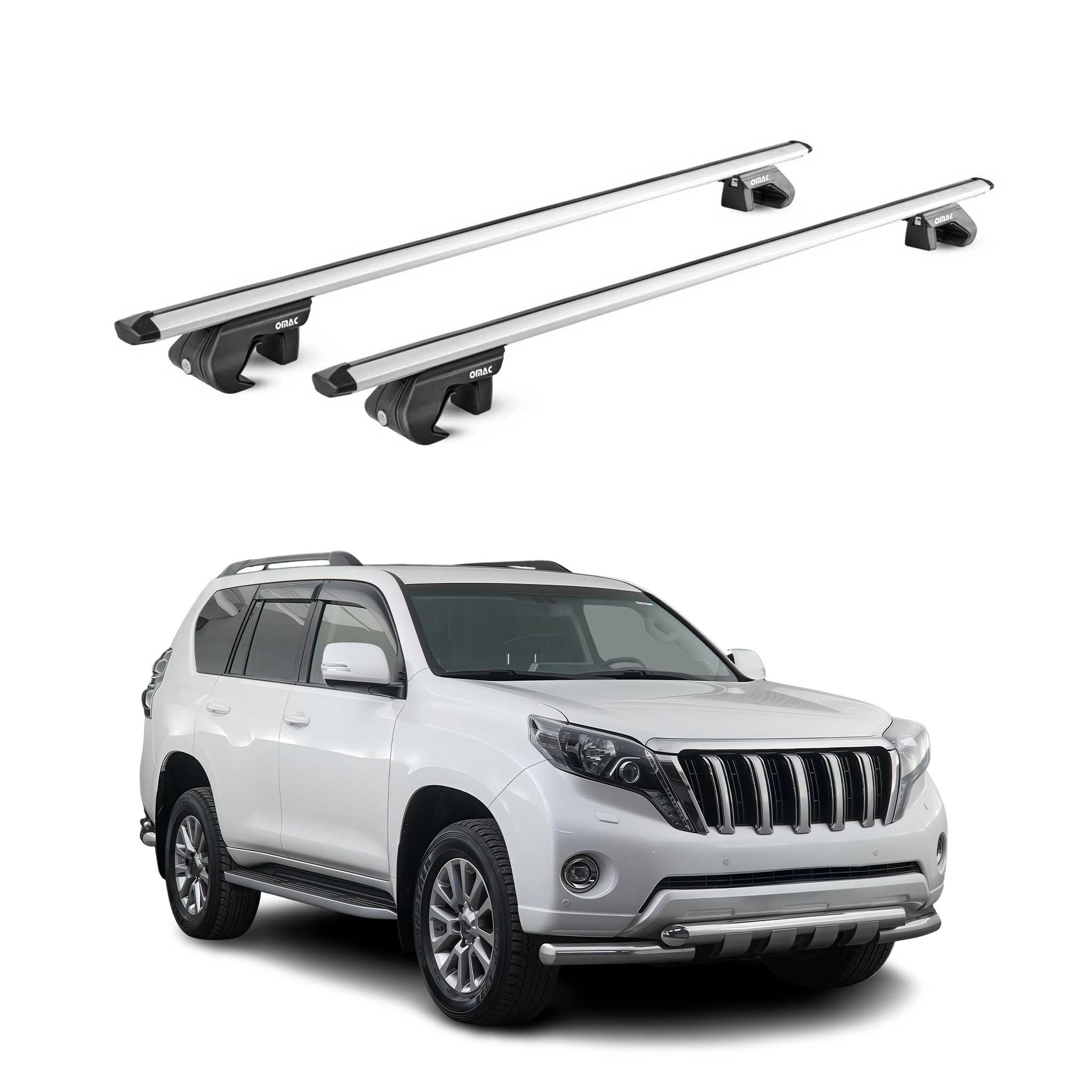 Omac Dachträger Aluminium Tüv Geprüft Für Toyota Land Cruiser 150 2009-2026 5tür – Für Standard Dachreling – T Nut – Max 90 Kg – 2 Schlösser Silber