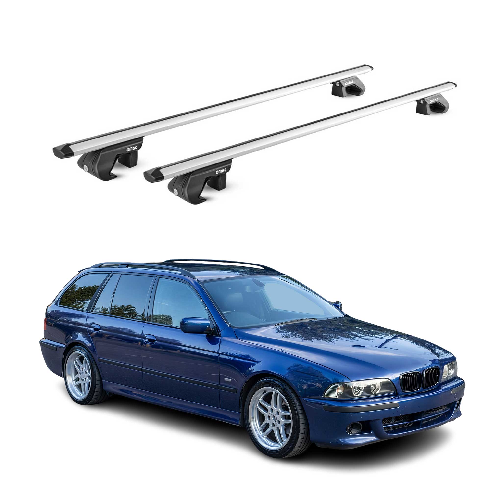 Omac Dachträger Aluminium Tüv Geprüft Für Bmw 5er Touring E39 E61 1996-2011 5 Tür – Für Standard Dachreling – T Nut – Max 90 Kg – 2 Schlösser Silber