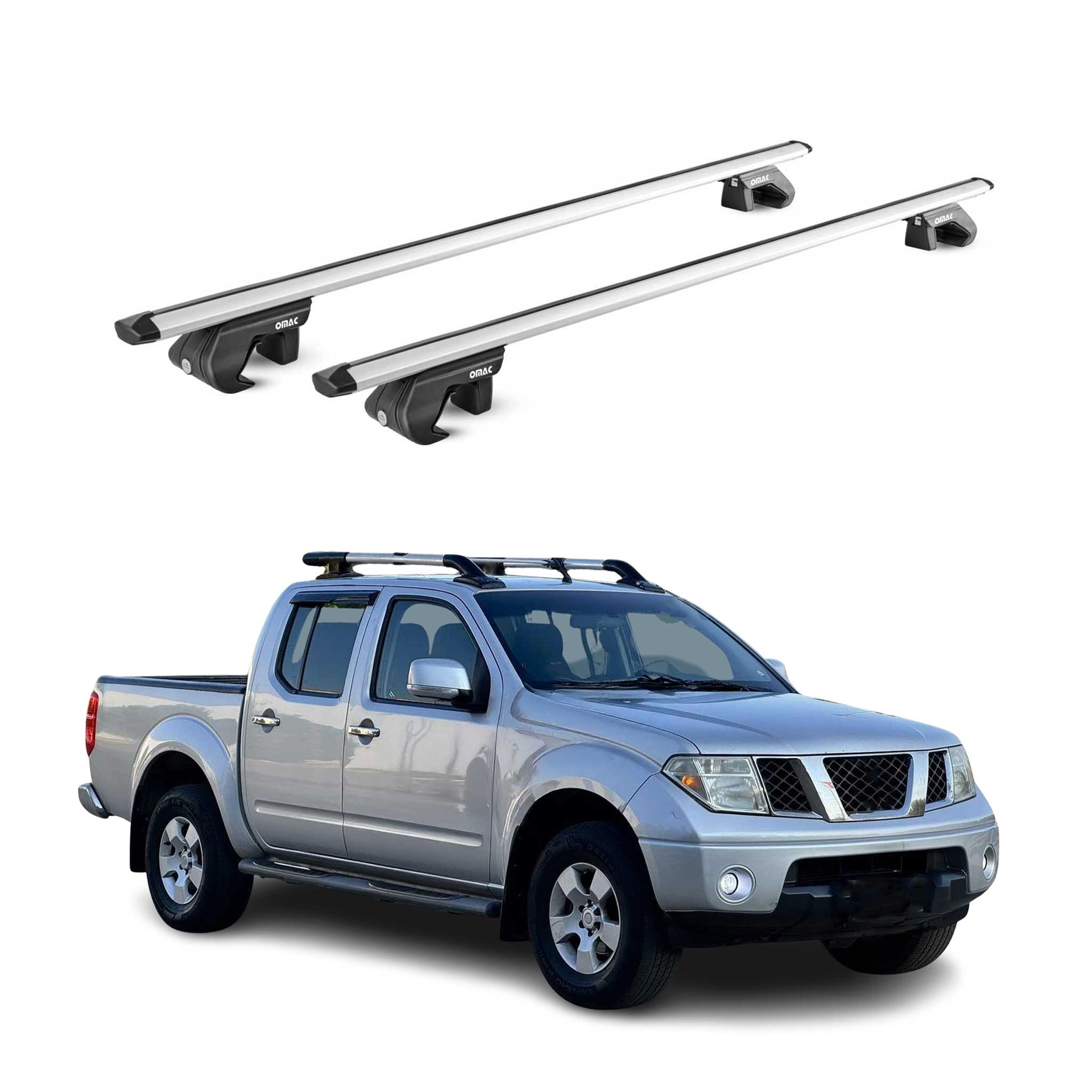 Omac Dachträger Aluminium Tüv Geprüft Für Nissan Navara Ii D40 2005-2014 4tür – Für Standard Dachreling – T Nut – Max 90 Kg – 2 Schlösser Silber