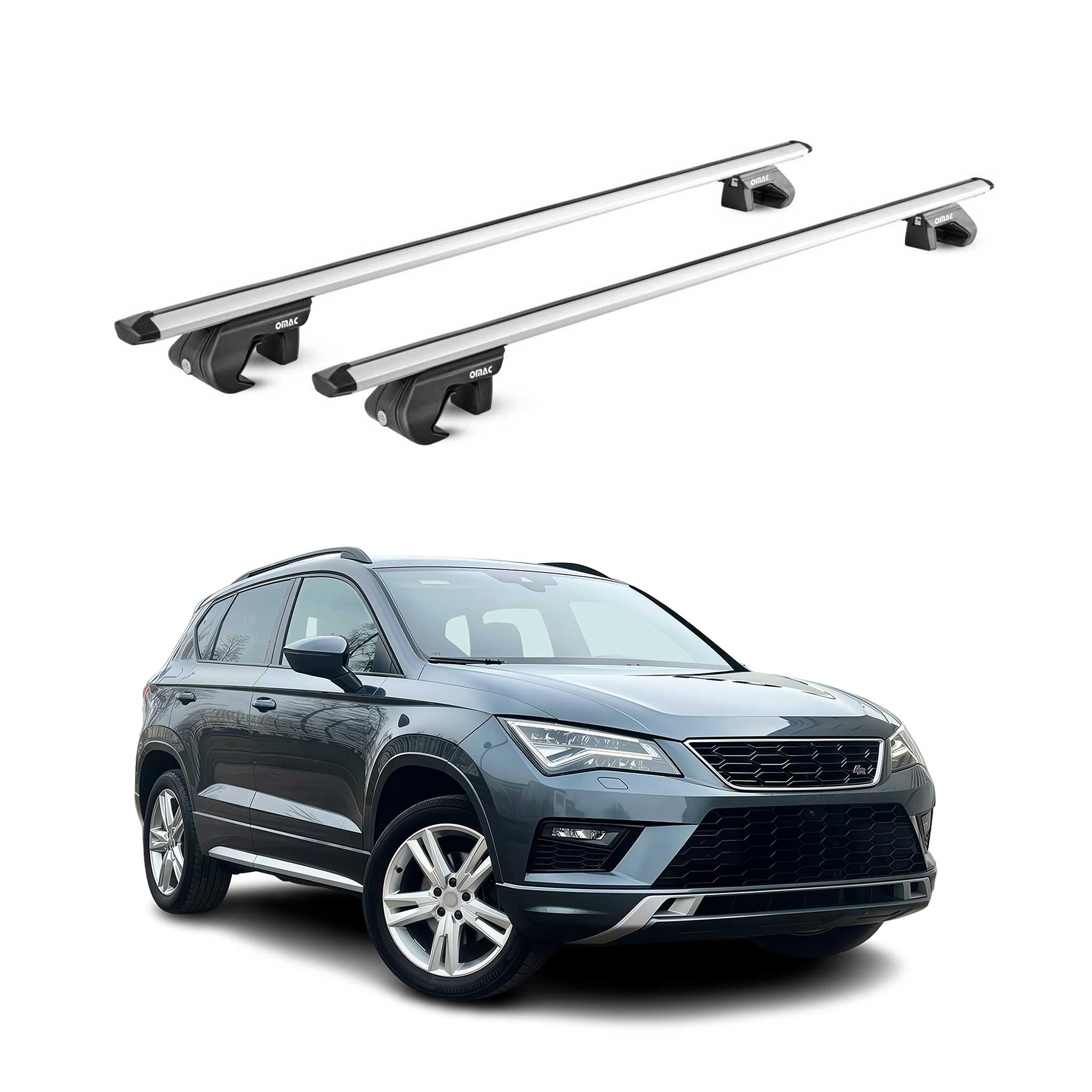 Omac Dachträger Aluminium Tüv Geprüft Für Seat Ateca 2016-2026 – Für Standard Dachreling – T Nut – Max 90 Kg – 2 Schlösser Silber