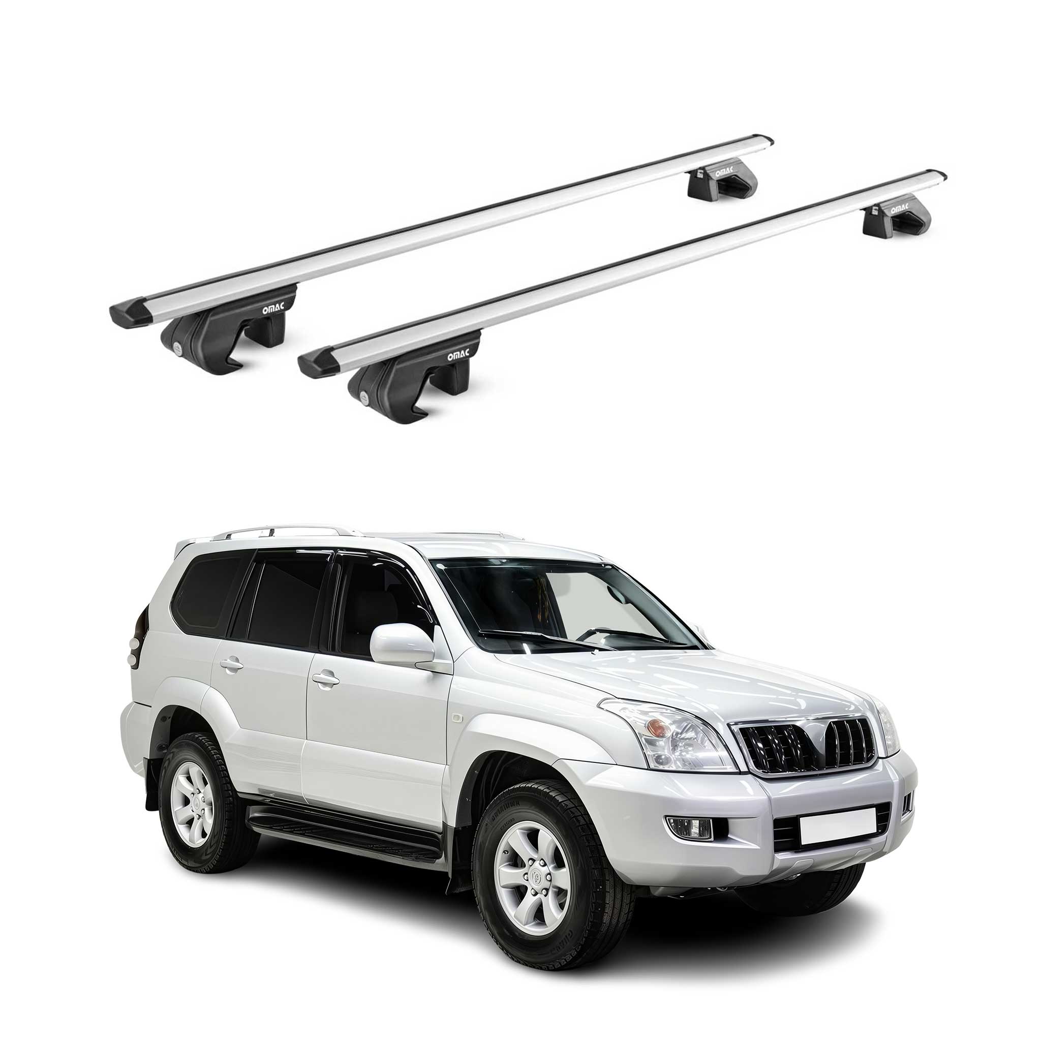 Omac Dachträger Aluminium Tüv Geprüft Für Toyota Land Cruiser 125 155 2009-2026 3tür – Für Standard Dachreling – T Nut – Max 90 Kg – 2 Schlösser Silber