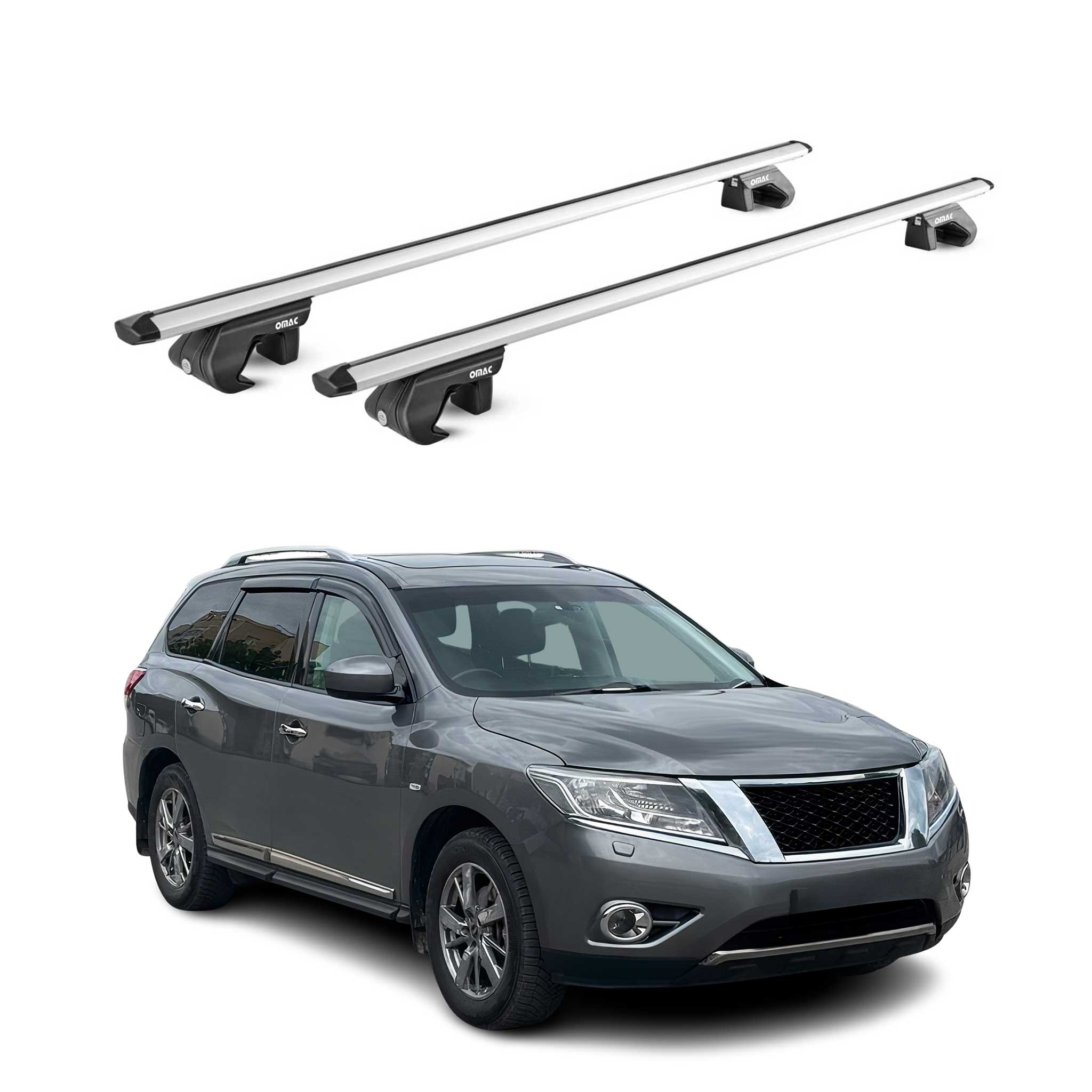 Omac Dachträger Aluminium Tüv Geprüft Für Nissan Patfhinder Iv 2013-2020 – Für Standard Dachreling – T Nut – Max 90 Kg – 2 Schlösser Silber