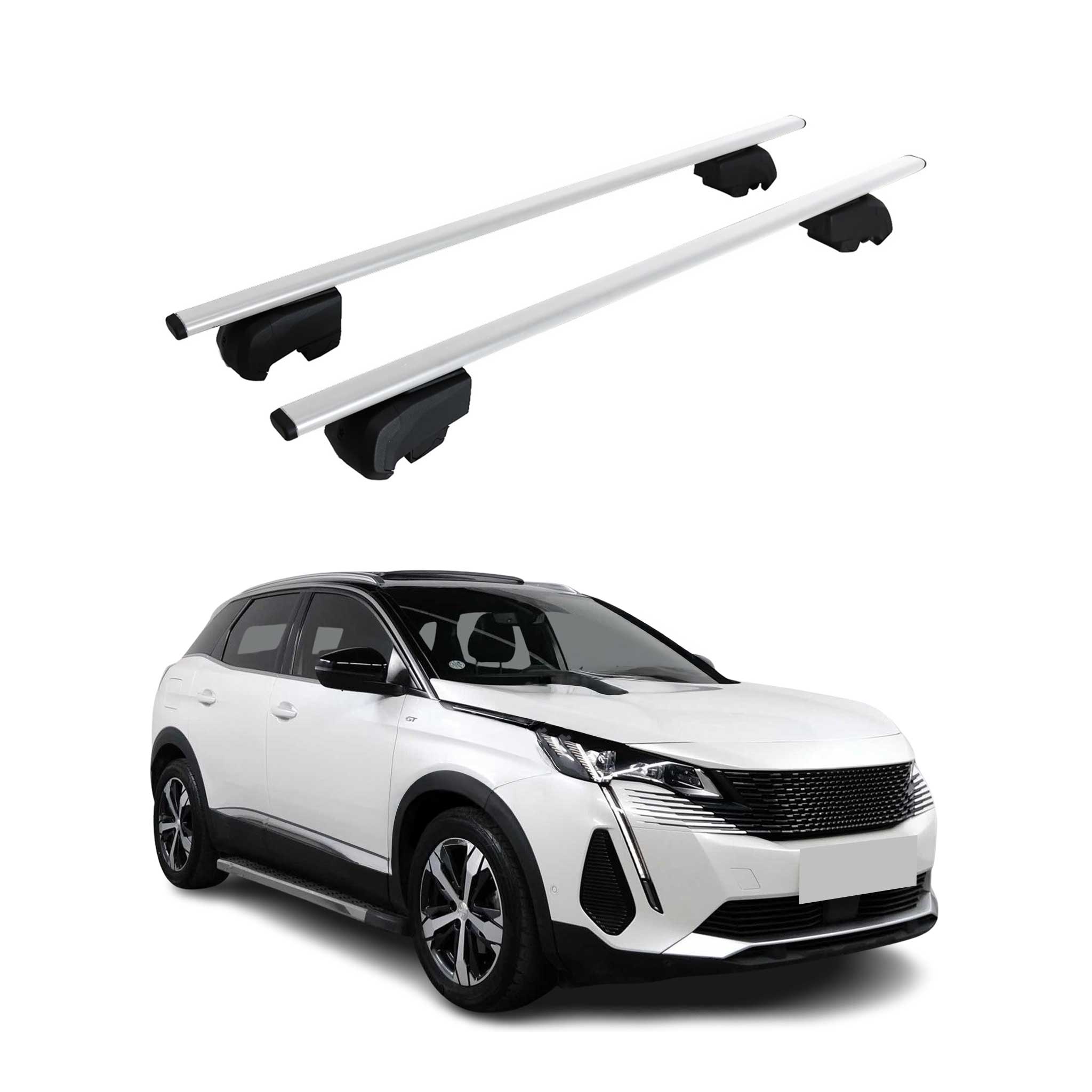 Omac Dachtrager Quertrager Für Peugeot 3008 Ii 2016-2024 – City Crash Getestet – Iso Pas 11154:2006 – Abschliessbar – Max 75 Kg – 2 Stangen Stahl Silber
