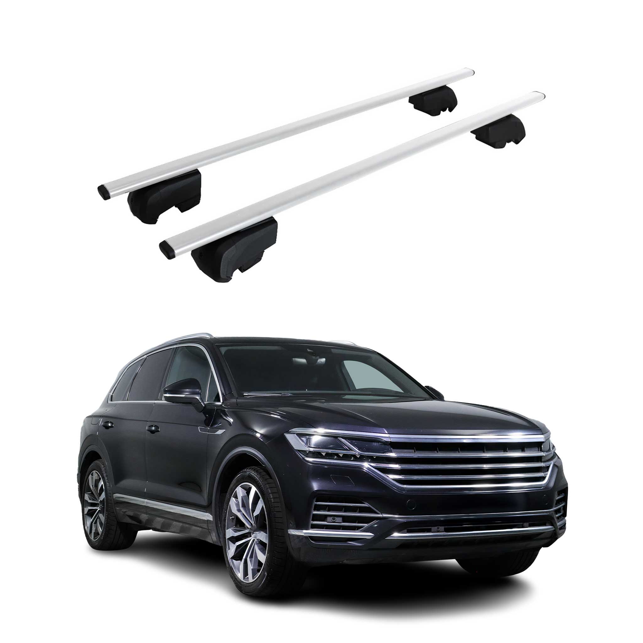 Omac Dachtrager Quertrager Für Vw Touareg Iii 2018-2024 Pre-fl – City Crash Getestet – Iso Pas 11154:2006 – Abschliessbar – Max 75 Kg – 2 Stangen Stahl Silber