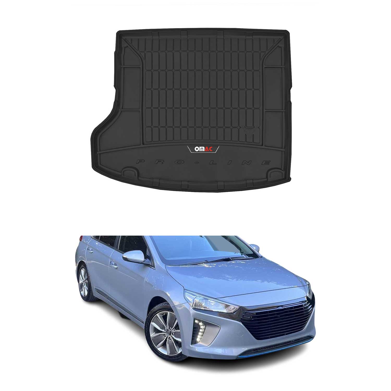Omac Kofferraumwanne 3d Tpe Premium Kompatibel Mit Hyundai Ioniq Hybrid 2016à 2022 - Kofferraumschutz Innen Antirutsch Kofferraummatte Mit Hohem Rand Kompatibel Mit Auto Schwarz