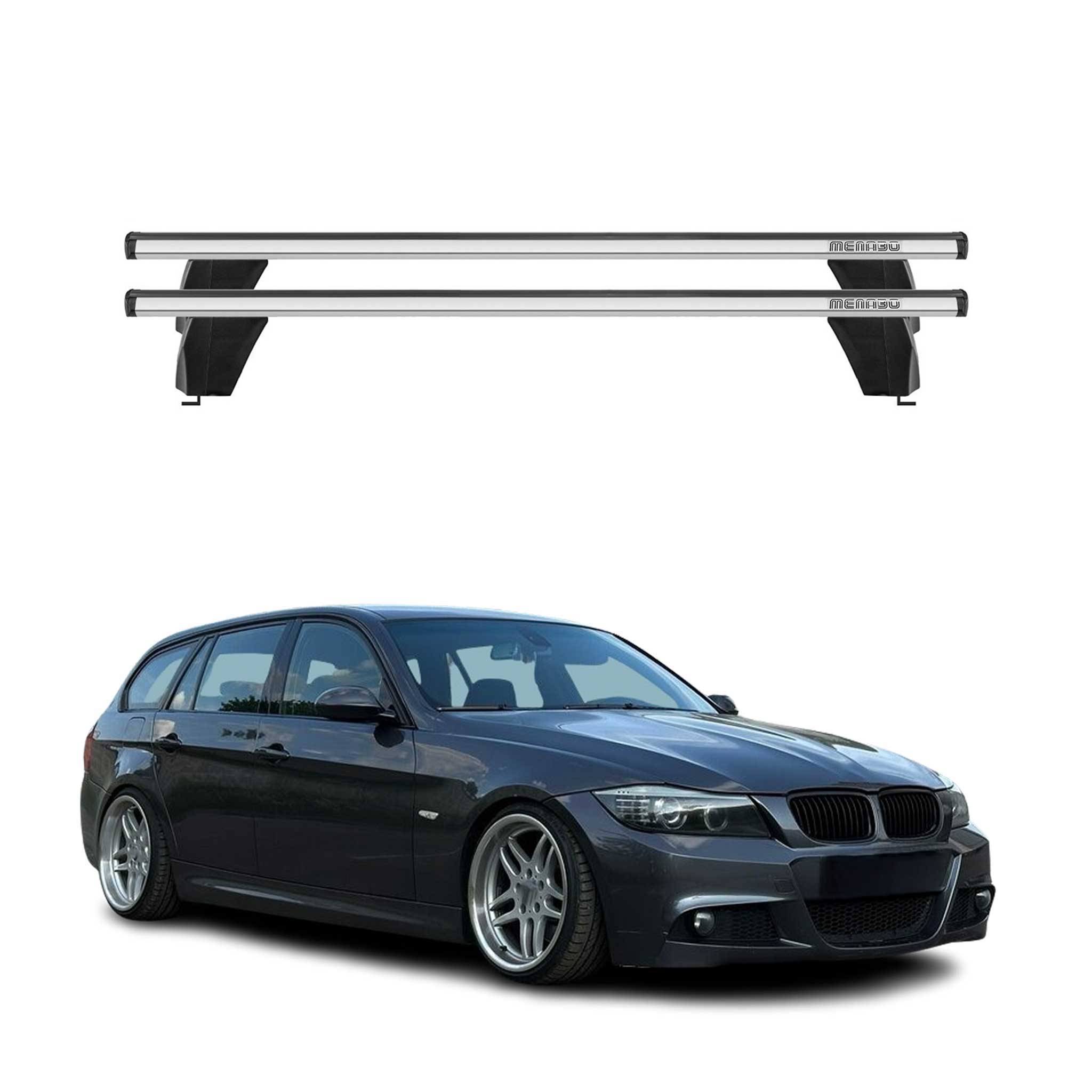 Omac Dachträger Querträger Alu Für Bmw 3er E90 E91 E92 Limo Touring Coupe 2004-2013 – Abschließbar – T-nut – City-crash-getestet – Max. 75 Kg Silber