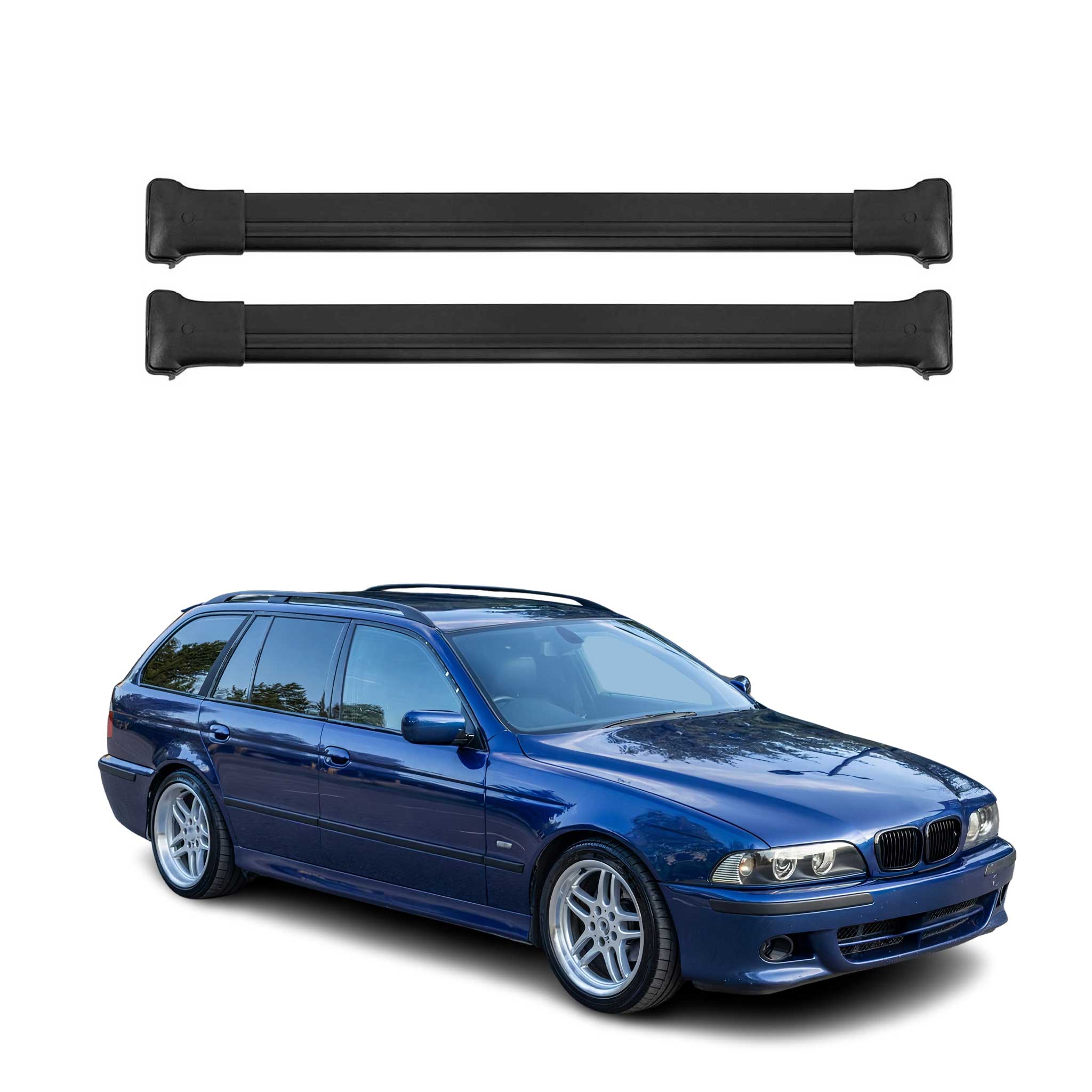 Omac Aluminium Dachträger Querträger Für Bmw 5er E39 Touring 1997-2004 – Max. 75 Kg – 2 Stangen Schwarz