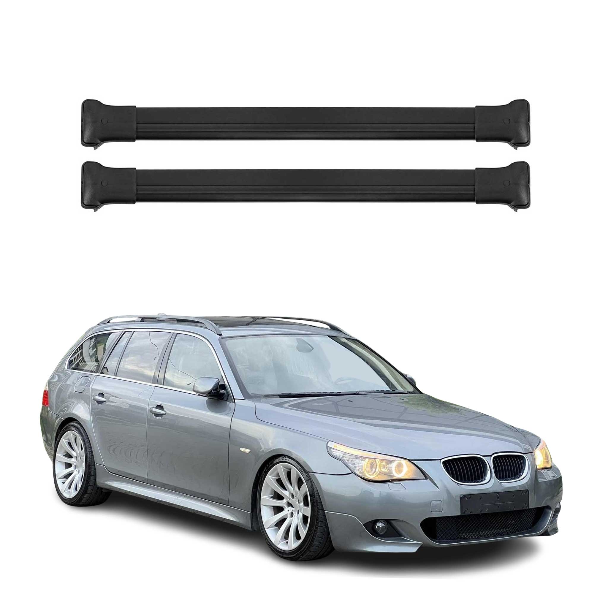 Omac Aluminium Dachträger Querträger Für Bmw 5er E61 Touring 2004-2010 – Max. 75 Kg – 2 Stangen Schwarz