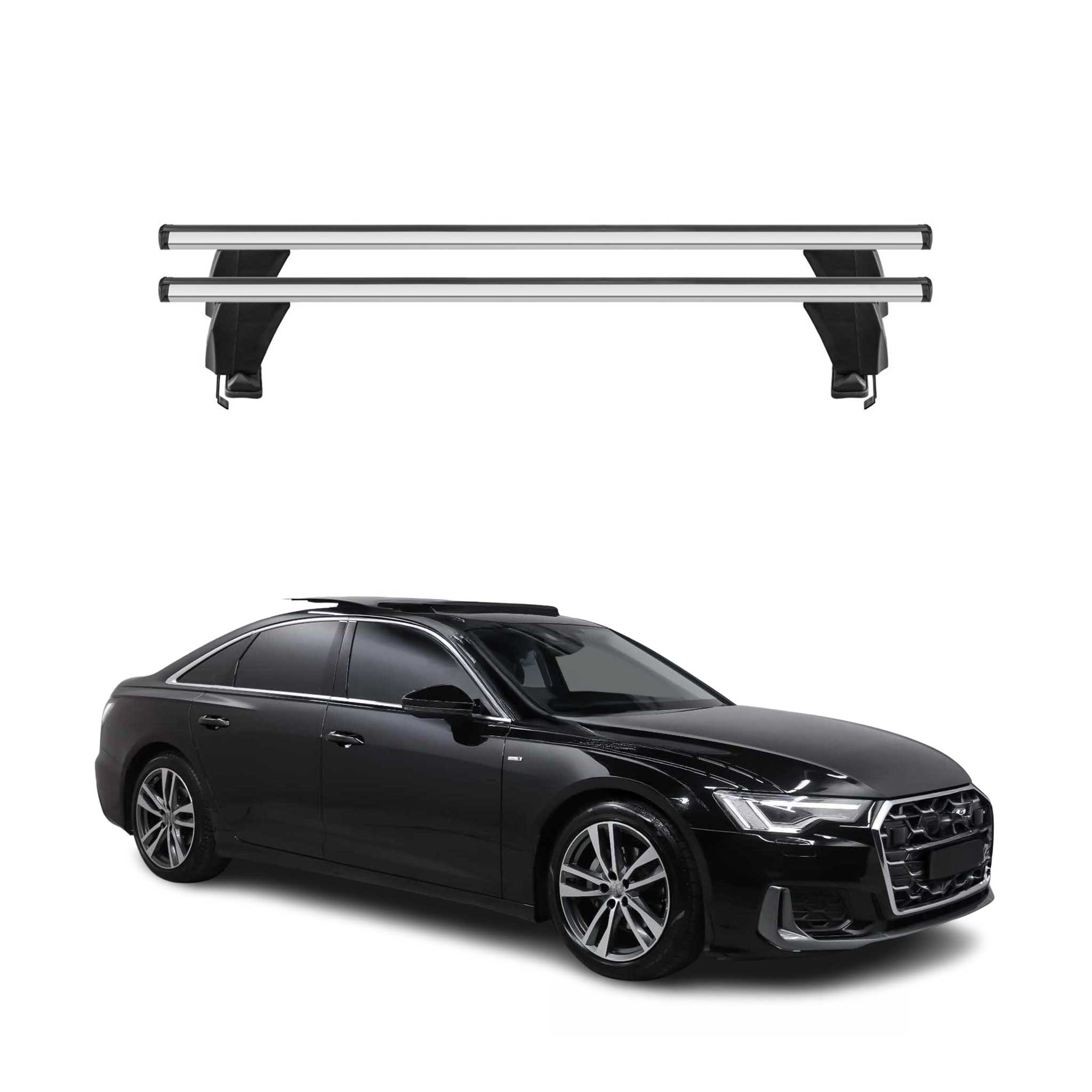 Omac Dachträger Querträger Alu Für Audi A6 C8 Limo 2018-2025 – Abschließbar – T-nut – City-crash-getestet – Max. 50 Kg Silber