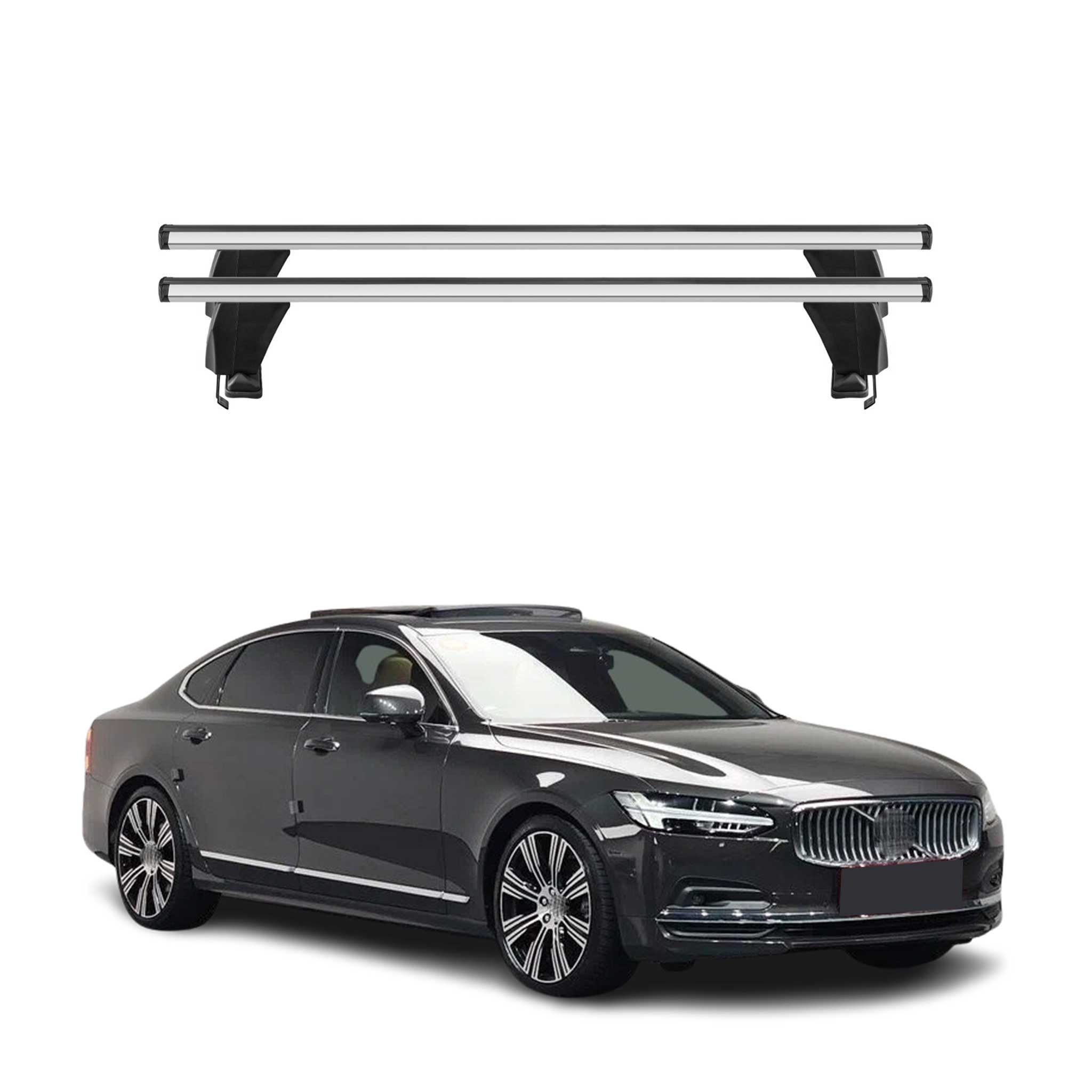 Omac Dachträger Querträger Alu Für Volvo S90 2017-2025 – Abschließbar – T-nut – City-crash-getestet – Max. 50 Kg Silber