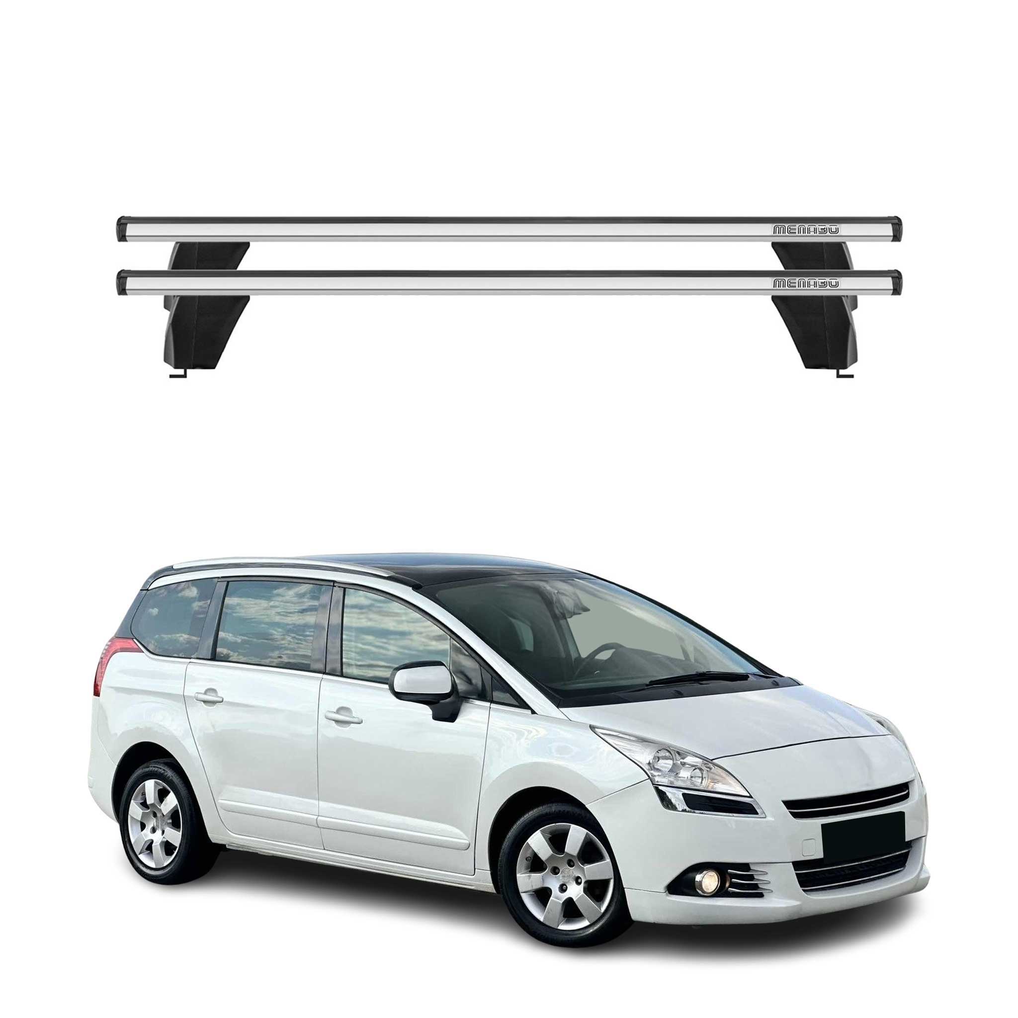 Omac Dachträger Querträger Alu Für Peugeot 5008 I 2009-2016 – Abschließbar – T-nut – City-crash-getestet – Max. 75 Kg Silber