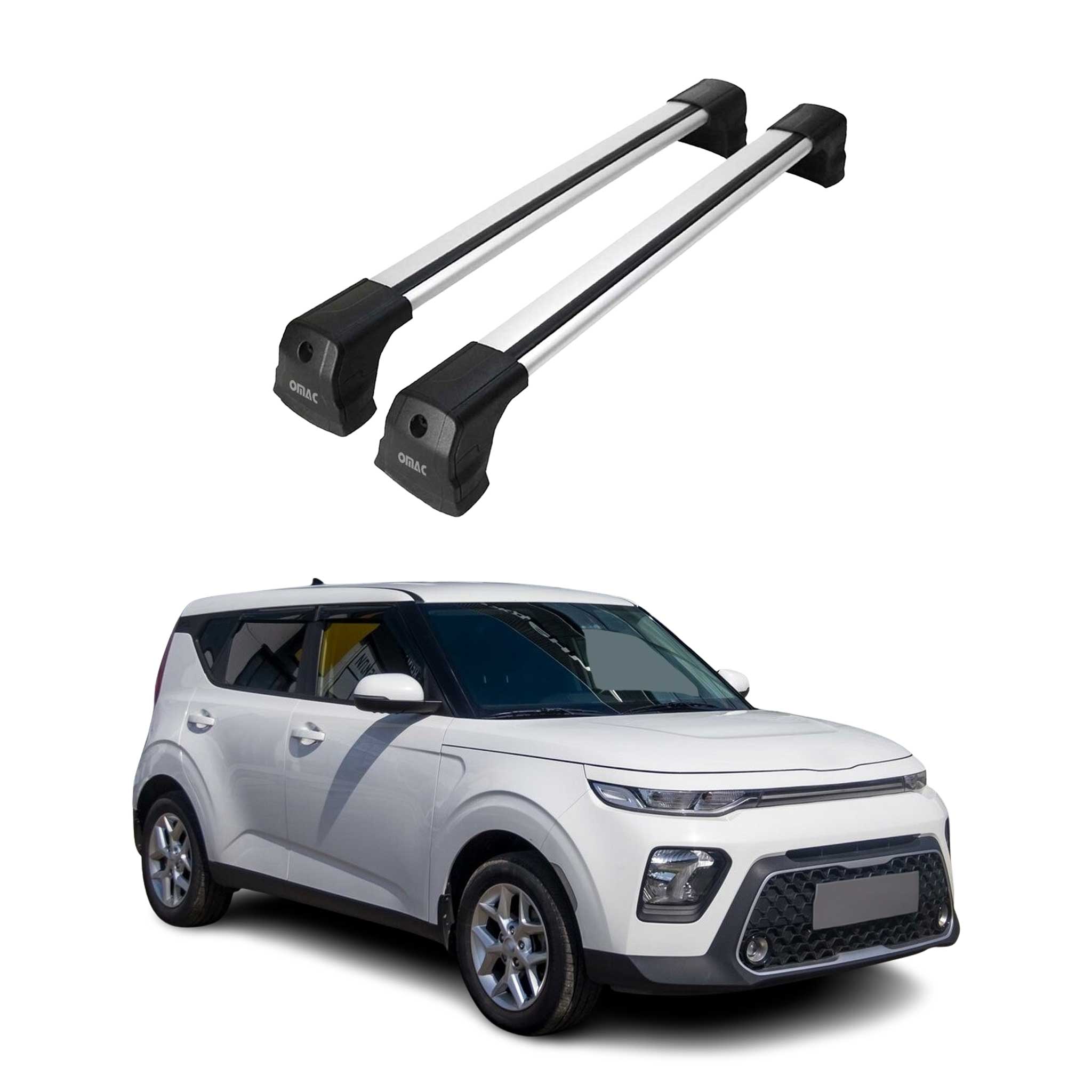 Omac Dachträger Querträger Kompatibel Mit Kia Soul Iii 2020-2026 – 2 Stangen – Abschließbar – Aluminium Silber