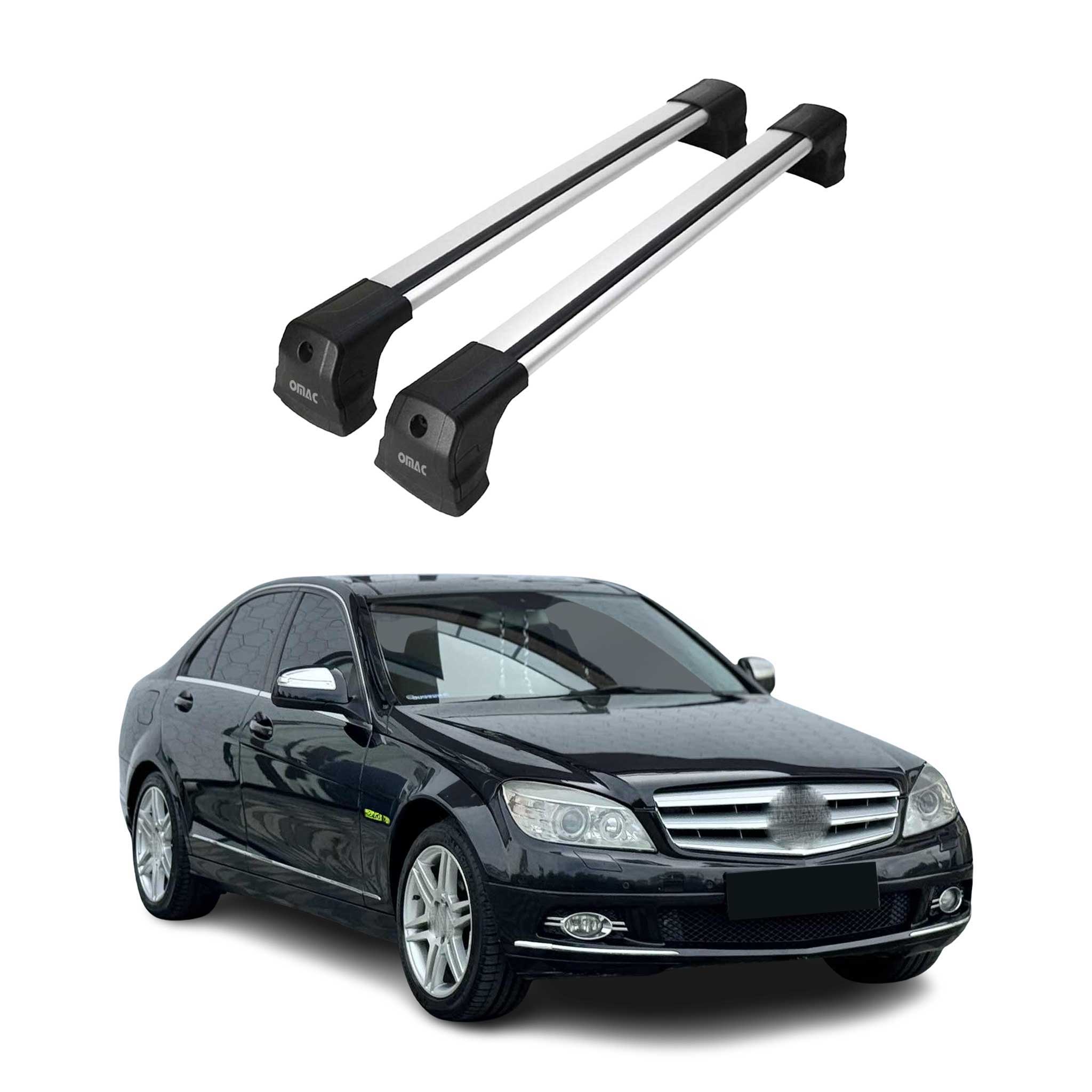 Omac Dachträger Querträger Kompatibel Mit Mercedes C Klasse W204 2007-2014 – 2 Stangen – Abschließbar – Aluminium Silber