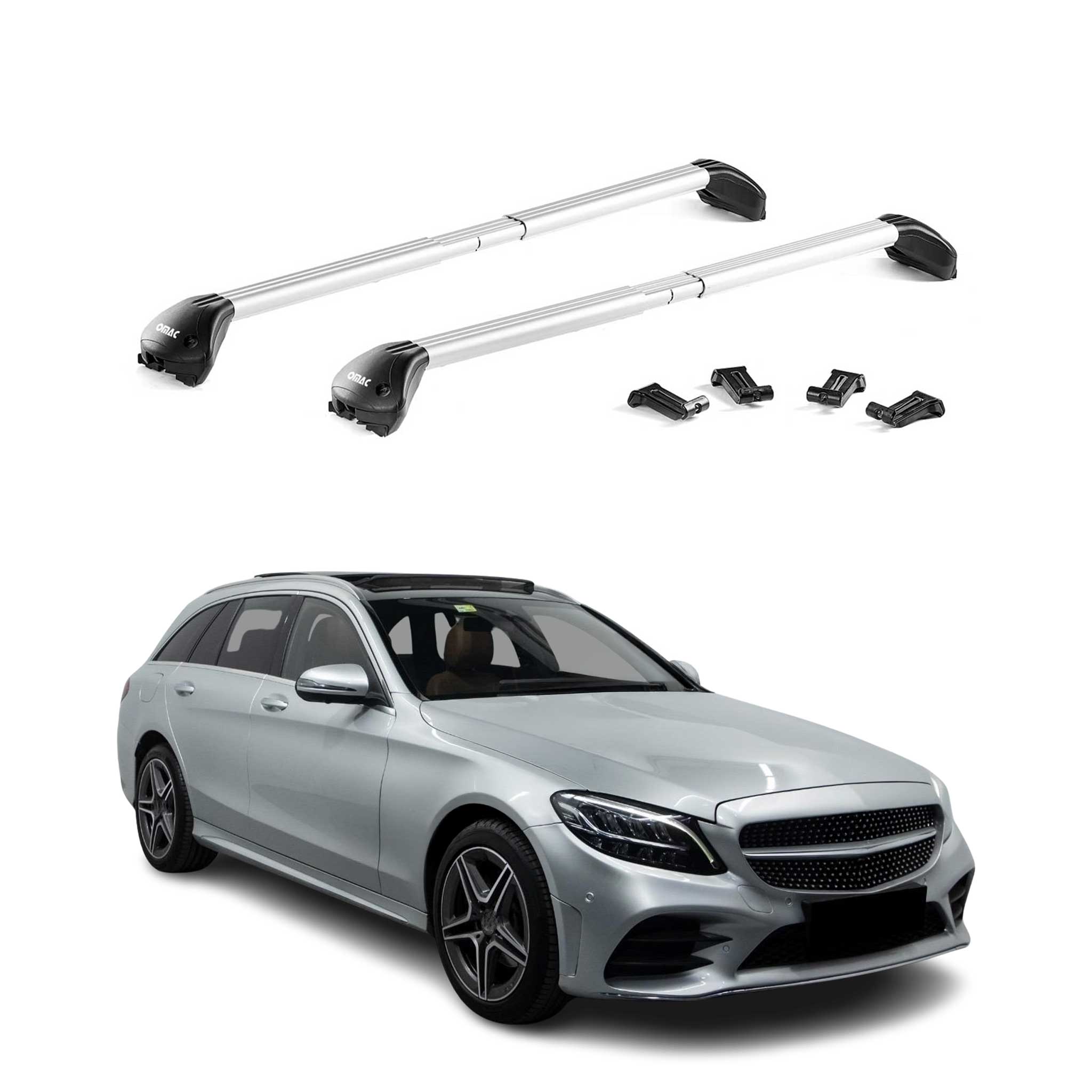Omac Dachträger Querträger Tüv Geprüft Für Mercedes C Klasse S205 2014-2021 – Abschließbar (4 Schlösser) – Max 100 Kg – Robuste Befestigung Silber
