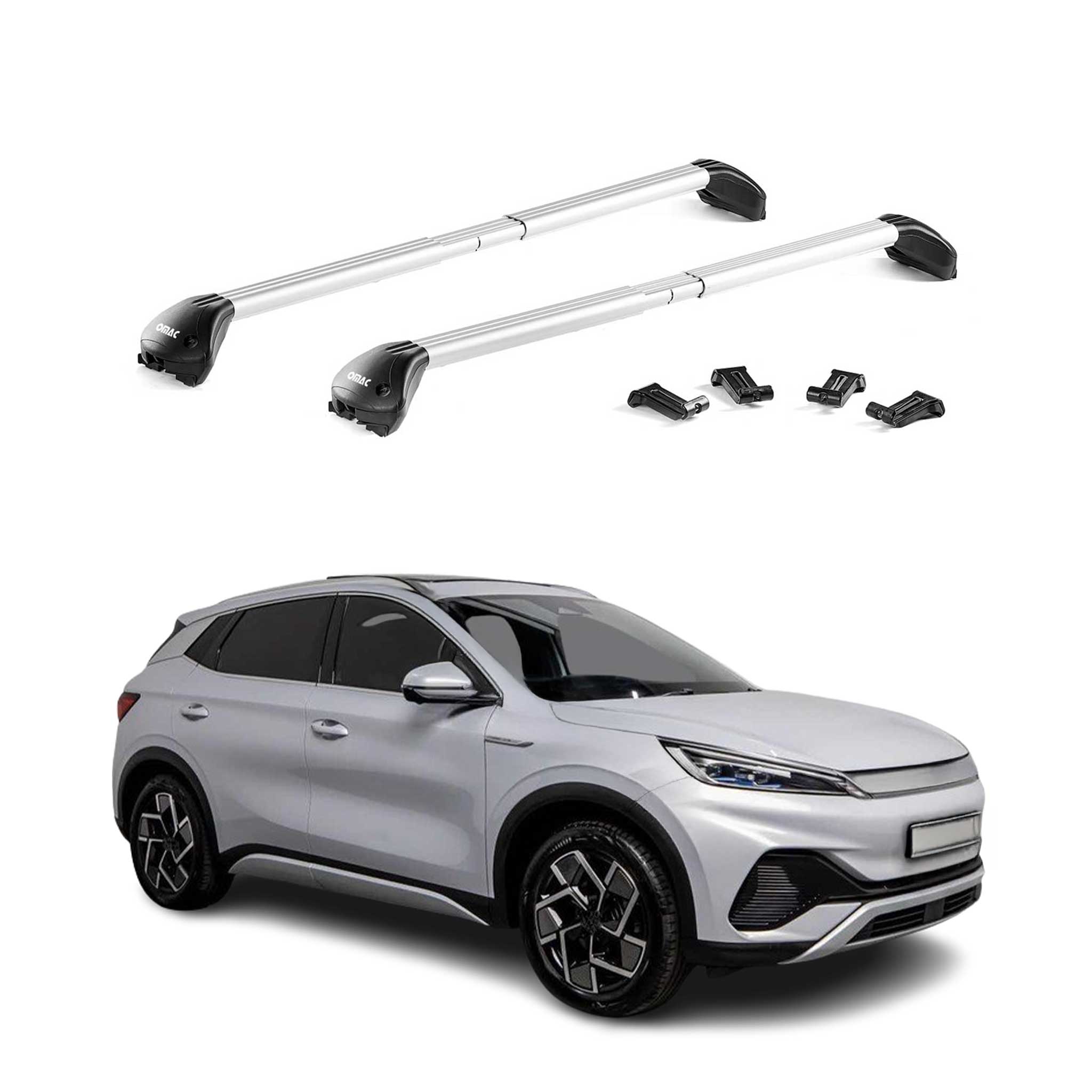 Omac Dachträger Querträger Tüv Geprüft Für Byd Atto 3 2022-2026 – Abschließbar (4 Schlösser) – Max 100 Kg – Robuste Befestigung Silber