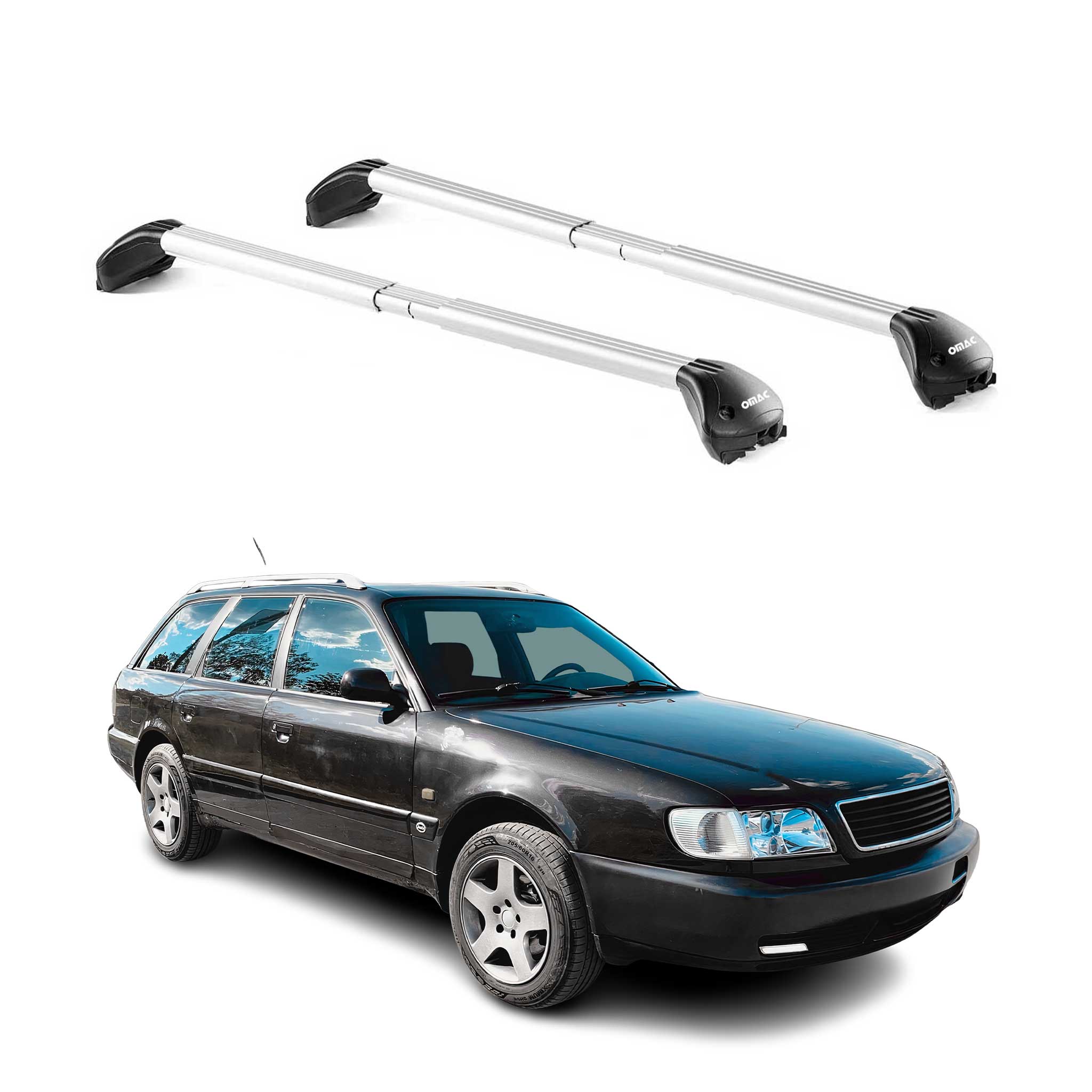 Omac Dachträger Querträger Tüv Geprüft Für Audi A6 C4 C5 Avant 1994-2004 – Abschließbar (4 Schlösser) – Max 100 Kg – Edelstahlband + Gummischutz Silber