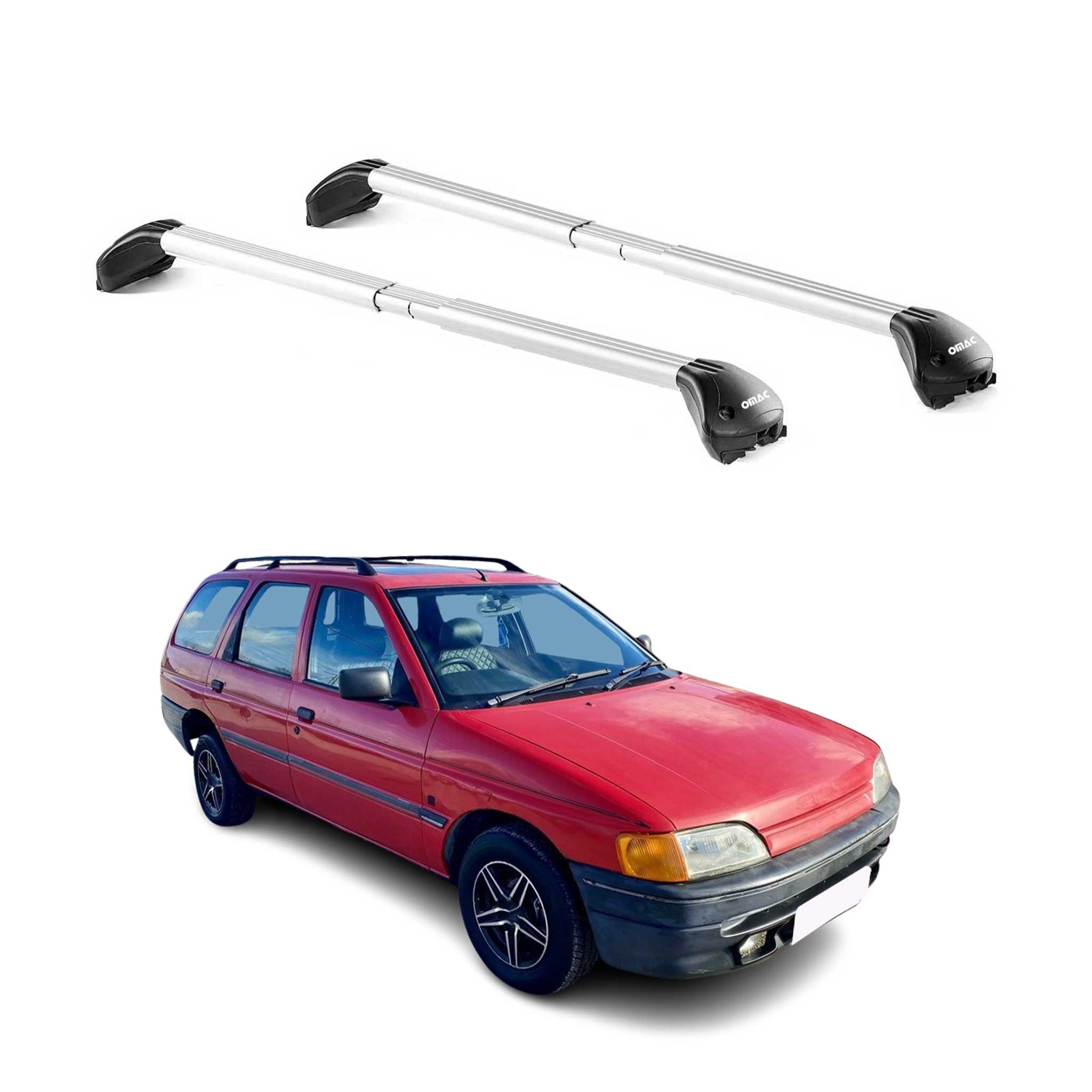 Omac Dachträger Querträger Tüv Geprüft Für Ford Escort Kombi 1990-2000 – Abschließbar (4 Schlösser) – Max 100 Kg – Edelstahlband + Gummischutz Silber