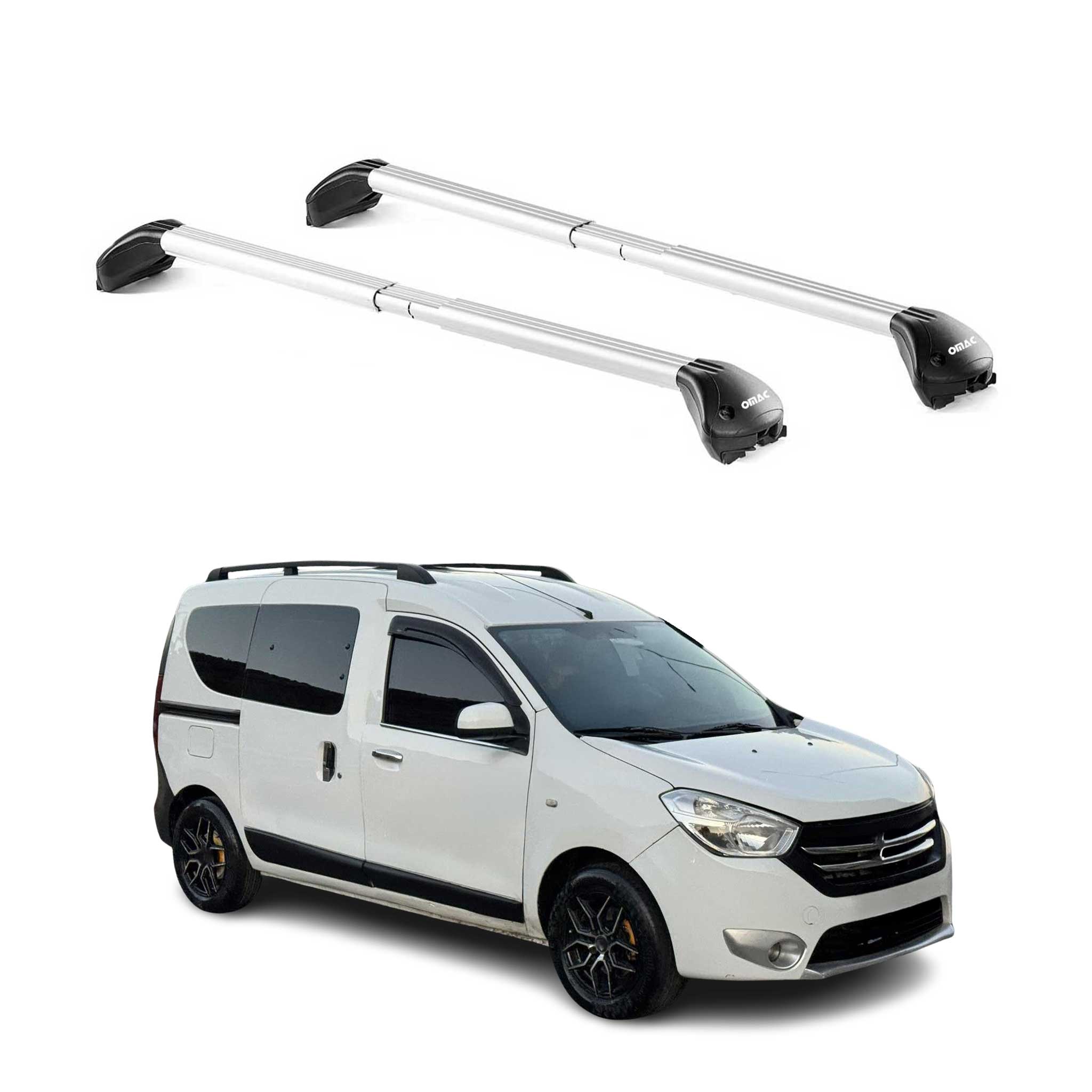 Omac Dachträger Querträger Tüv Geprüft Für Dacia Dokker 2012-2022 – Abschließbar (4 Schlösser) – Max 100 Kg – Edelstahlband + Gummischutz Silber