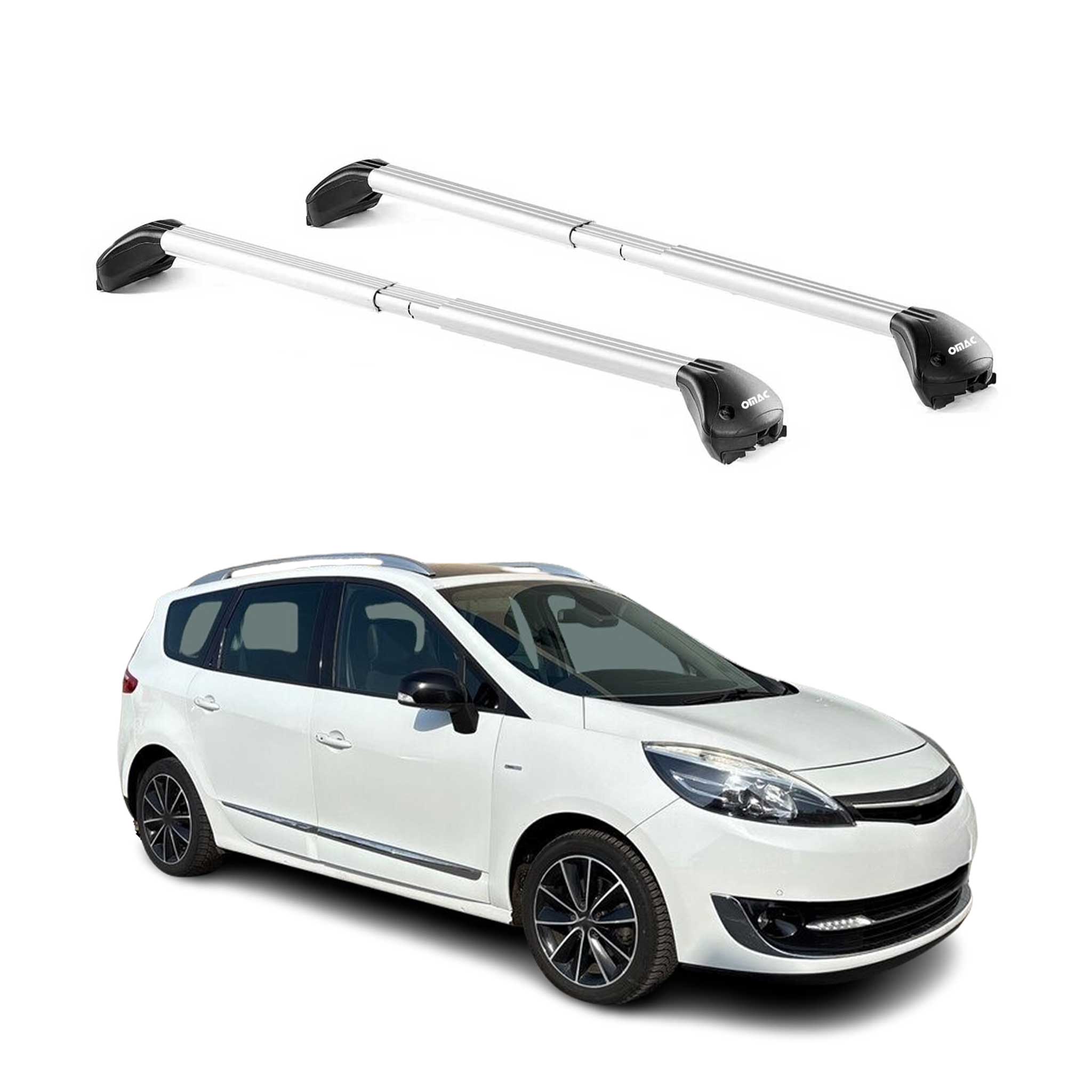 Omac Dachträger Querträger Tüv Geprüft Für Renault Scenic Iii 2009-2016 – Abschließbar (4 Schlösser) – Max 100 Kg – Edelstahlband + Gummischutz Silber