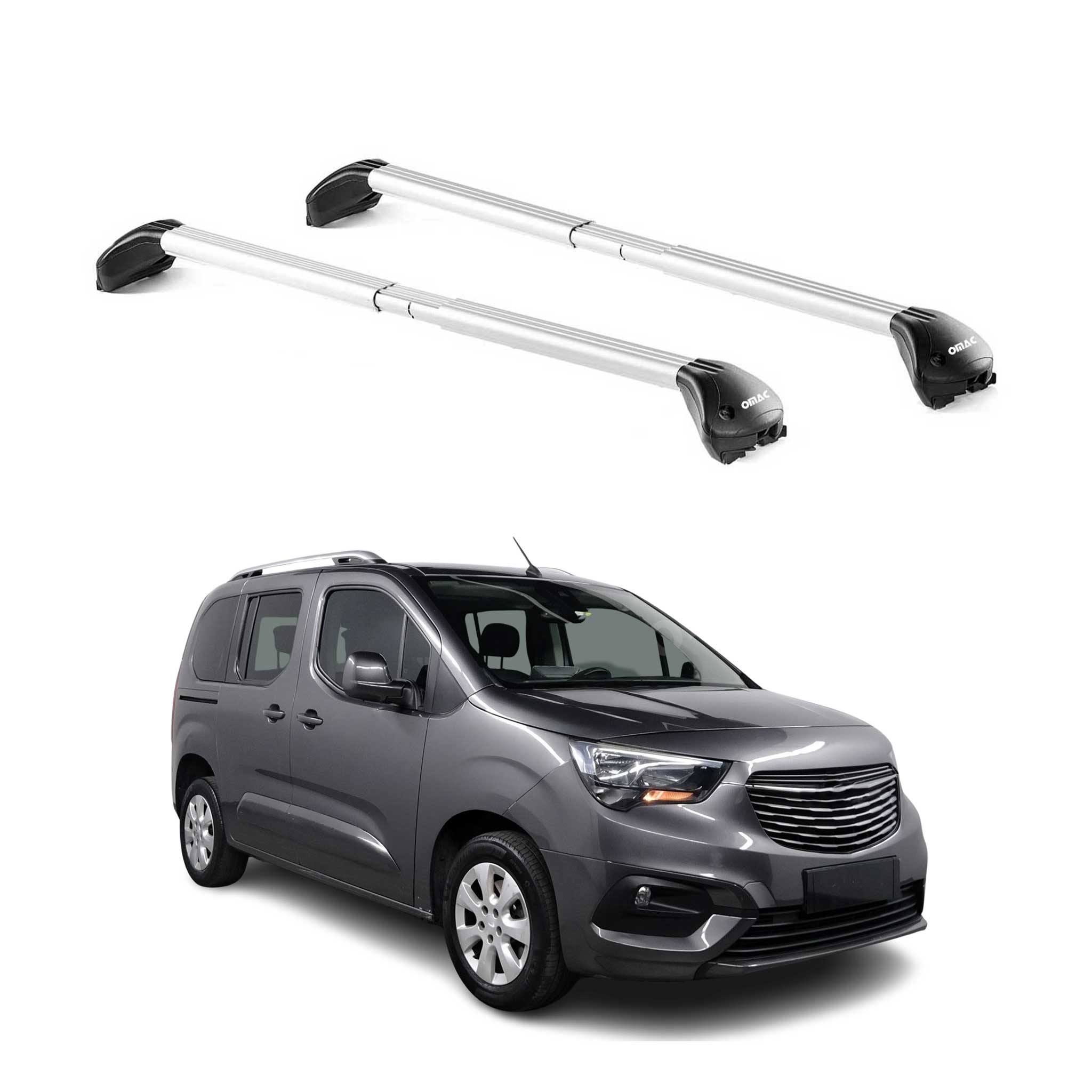 Omac Dachträger Querträger Tüv Geprüft Für Opel Combo E 2019-2026 – Abschließbar (4 Schlösser) – Max 100 Kg – Edelstahlband + Gummischutz Silber