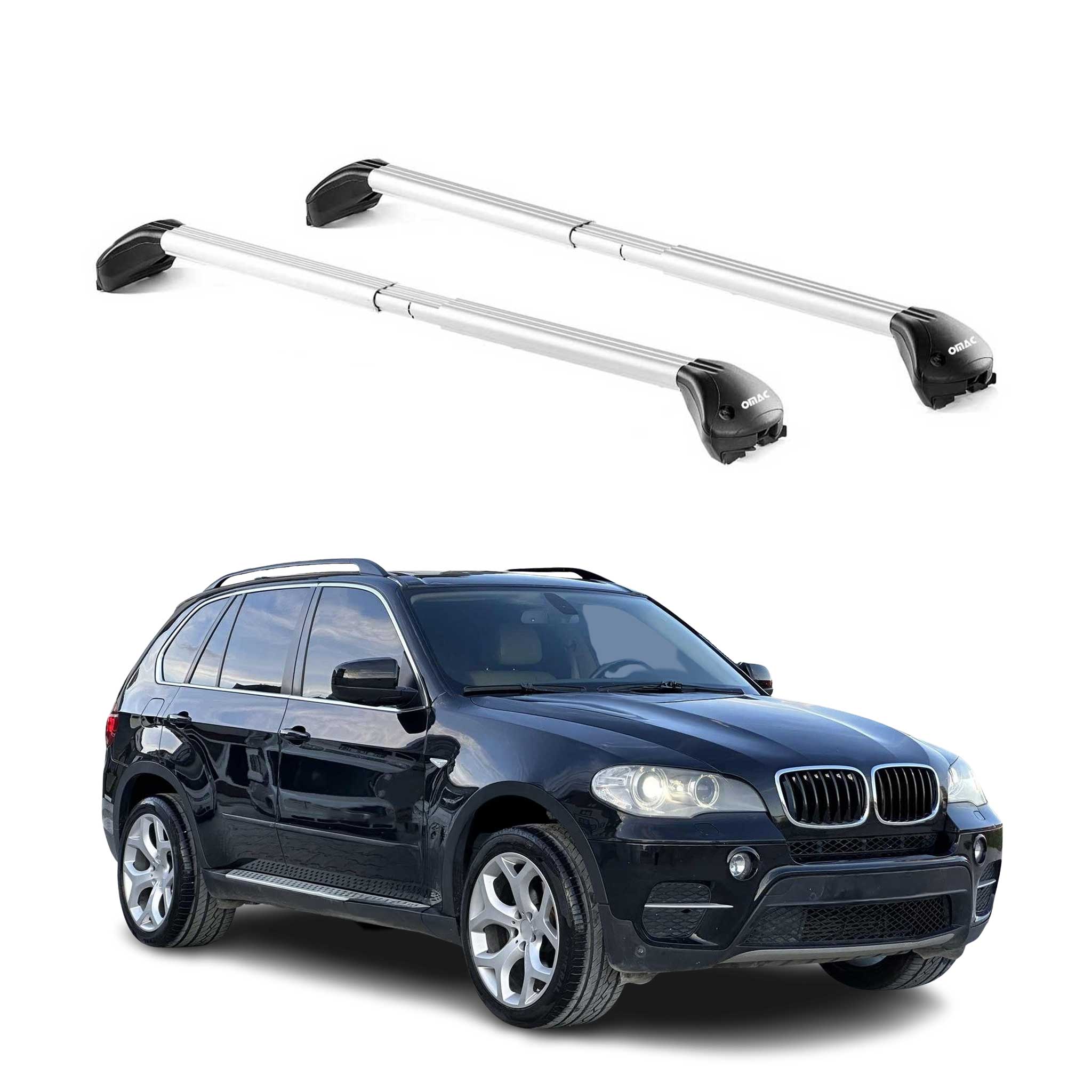 Omac Dachträger Querträger Tüv Geprüft Für Bmw X5 E70 E53 1999-2013 5 Tür – Abschließbar (4 Schlösser) – Max 100 Kg – Edelstahlband + Gummischutz Silber