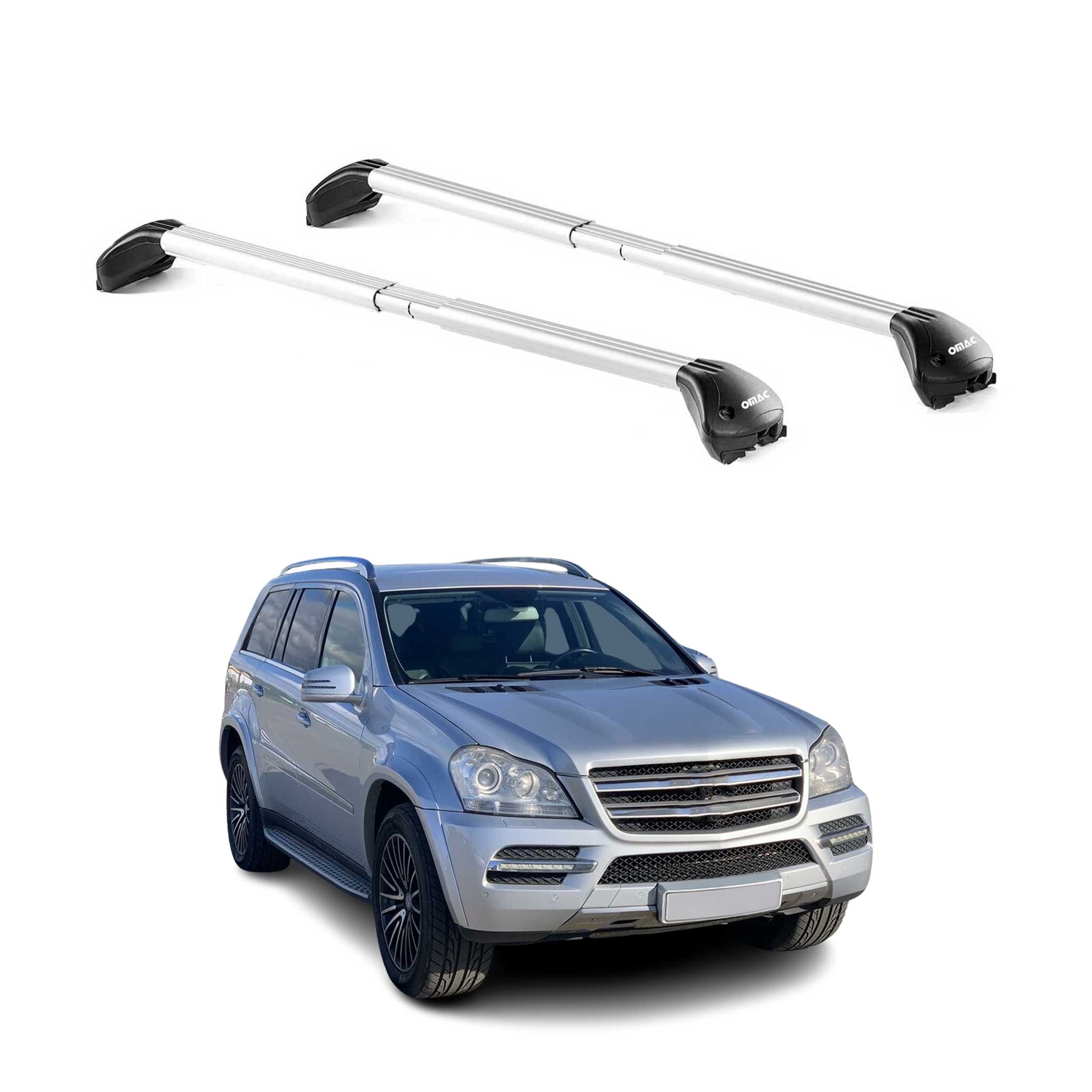 Omac Dachträger Querträger Tüv Geprüft Für Mercedes Gl Klasse X164 2006-2012 – Abschließbar (4 Schlösser) – Max 100 Kg – Edelstahlband + Gummischutz Silber