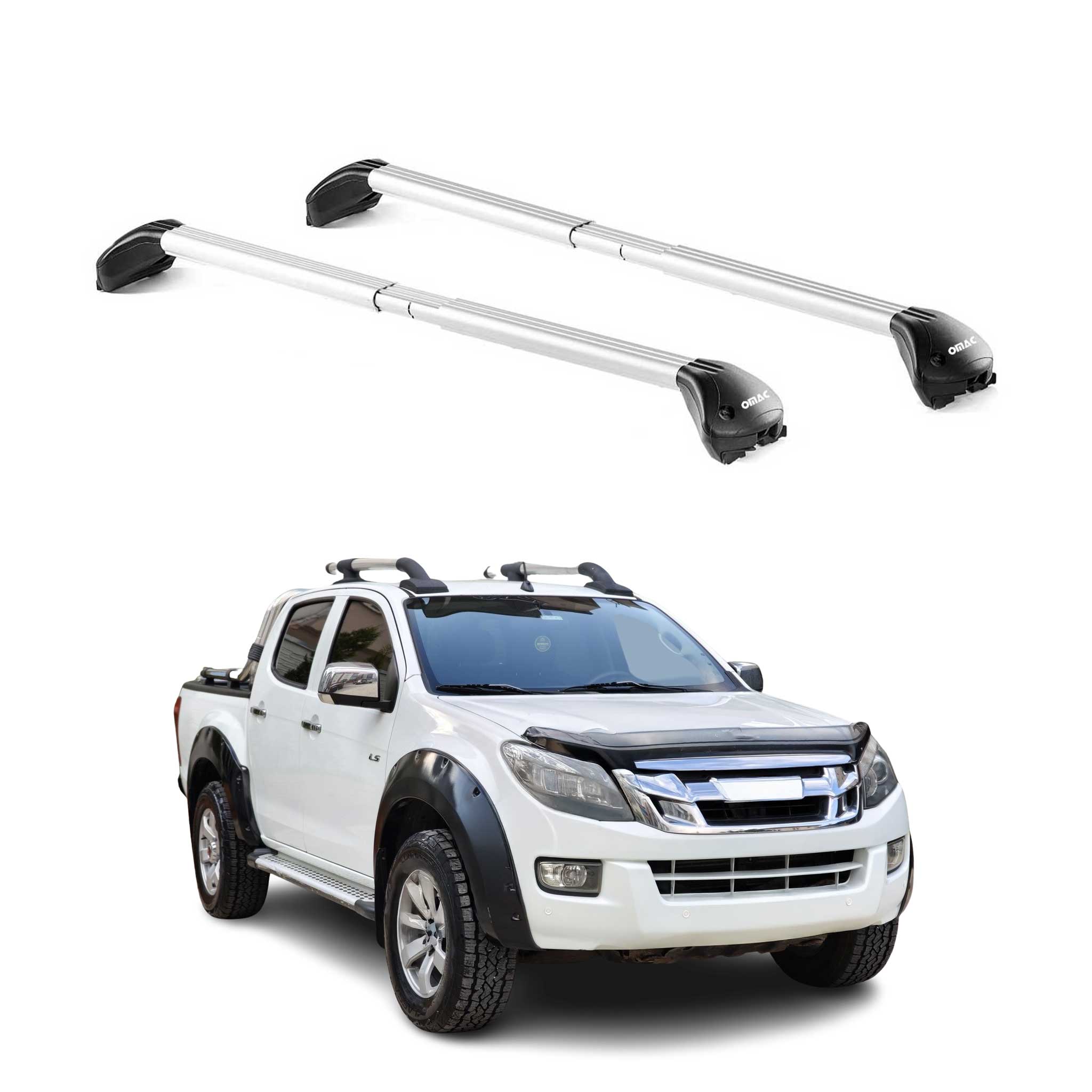 Omac Dachträger Querträger Tüv Geprüft Für Isuzu D-max Ii 2012-2018 – Abschließbar (4 Schlösser) – Max 100 Kg – Edelstahlband + Gummischutz Silber