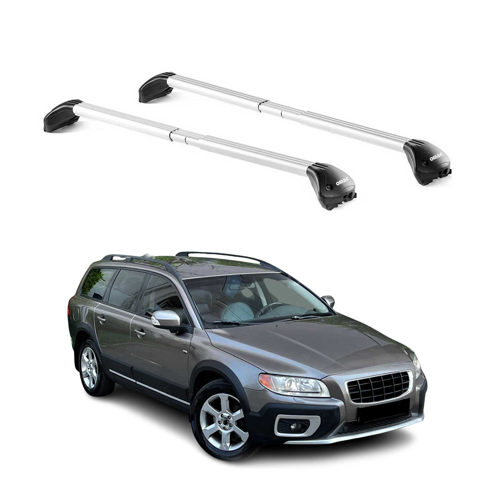 Omac Dachträger Querträger Tüv Geprüft Für Volvo Xc70 Iii 2008-2016 – Abschließbar (4 Schlösser) – Max 100 Kg – Edelstahlband + Gummischutz Silber