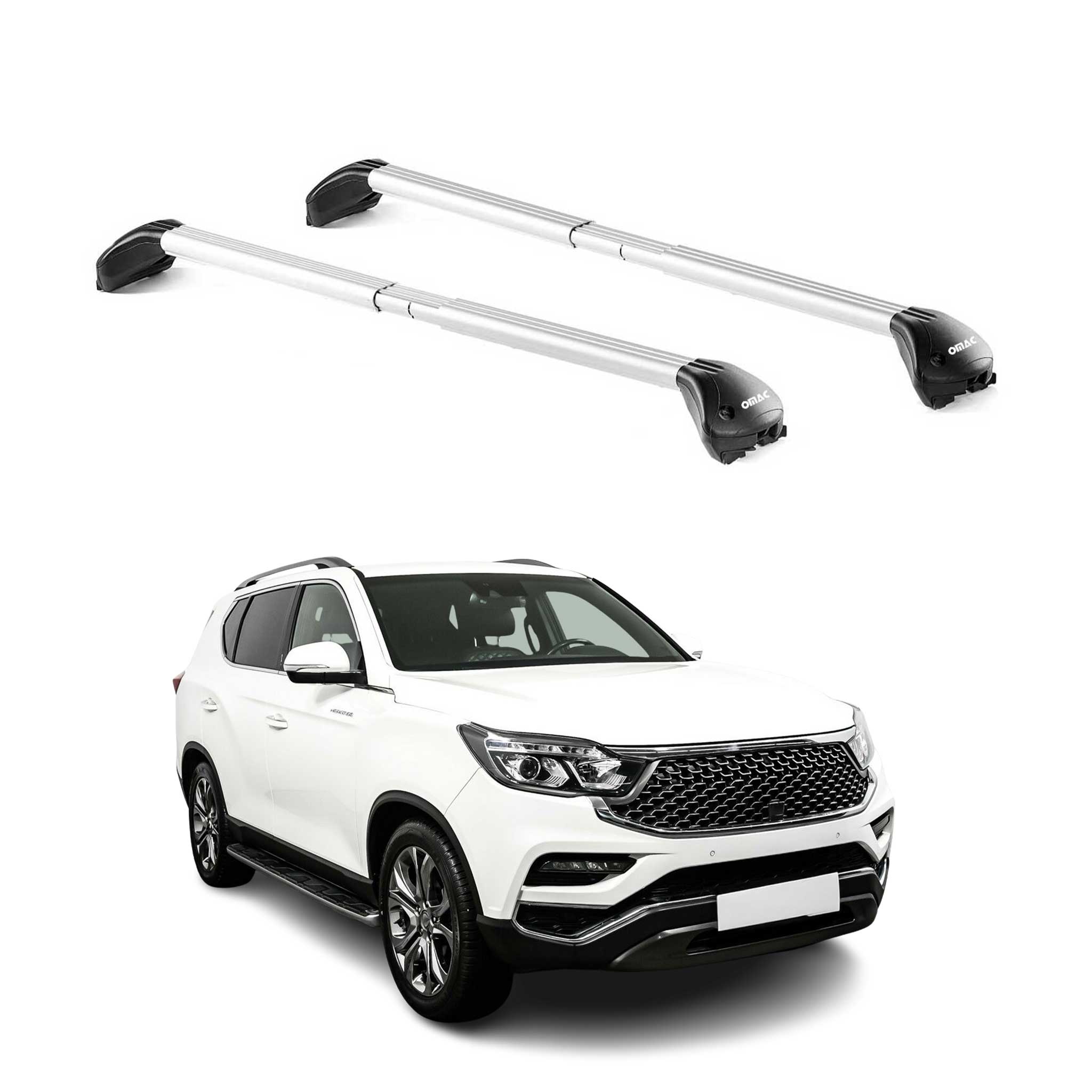 Omac Dachträger Querträger Tüv Geprüft Für Ssangyong Rexton 2017-2026 5tür – Abschließbar (4 Schlösser) – Max 100 Kg – Edelstahlband + Gummischutz Silber