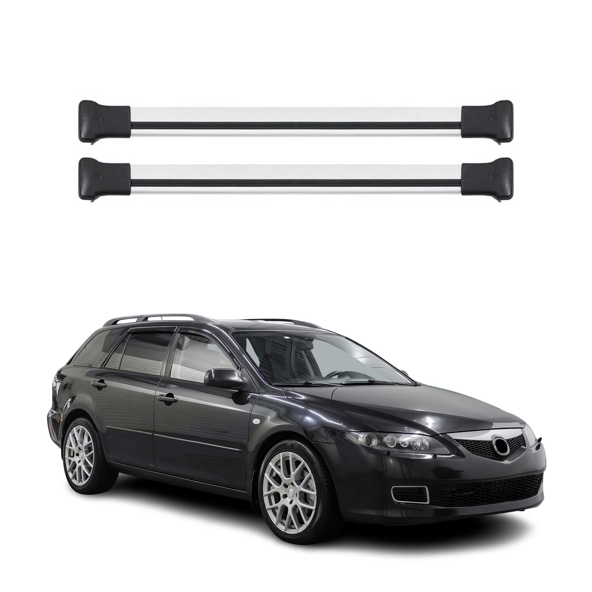 Omac Aluminium Dachträger Querträger Für Mazda6 Mk1 Kombi 2002-2008 – Max. 75 Kg – 2 Stangen Silber