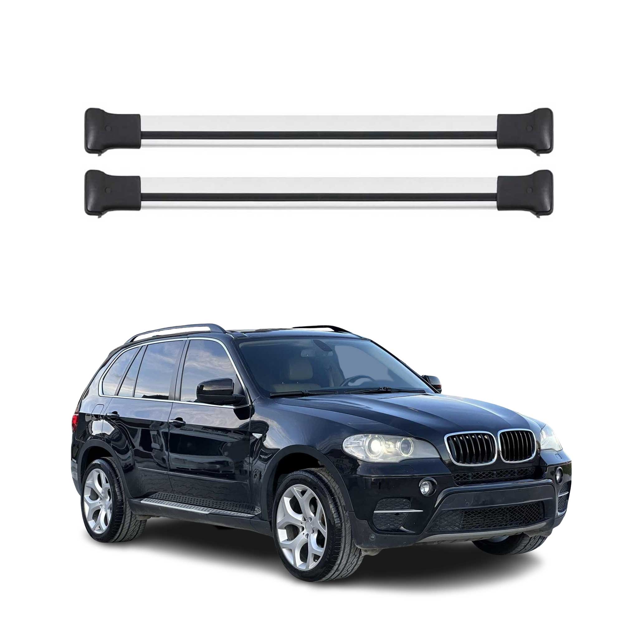 Omac Aluminium Dachträger Querträger Für Bmw X5 E70 2006-2013 – Max. 75 Kg – 2 Stangen Silber