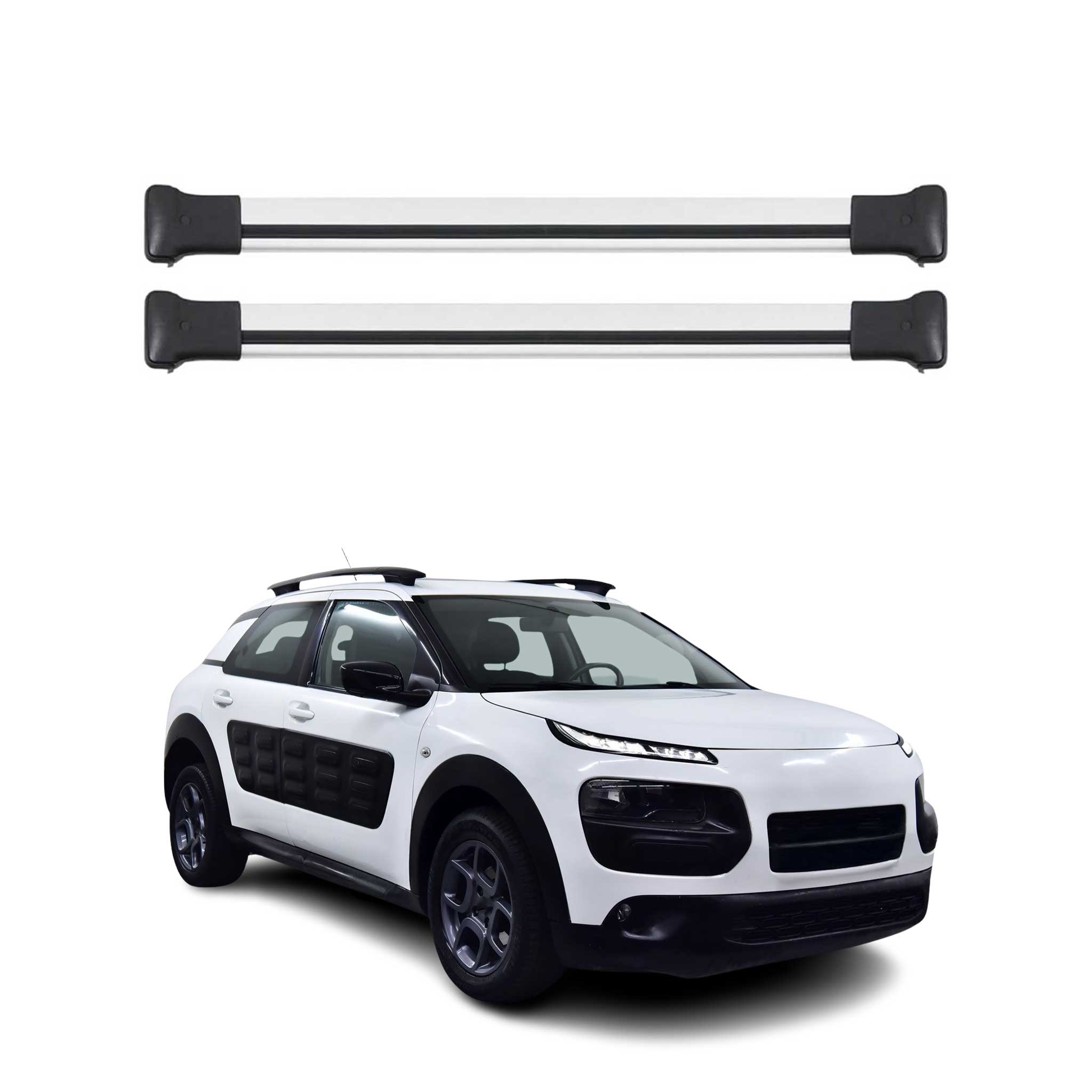 Omac Aluminium Dachträger Querträger Für Citroen C4 Cactus 2014-2022 – Max. 75 Kg – 2 Stangen Silber