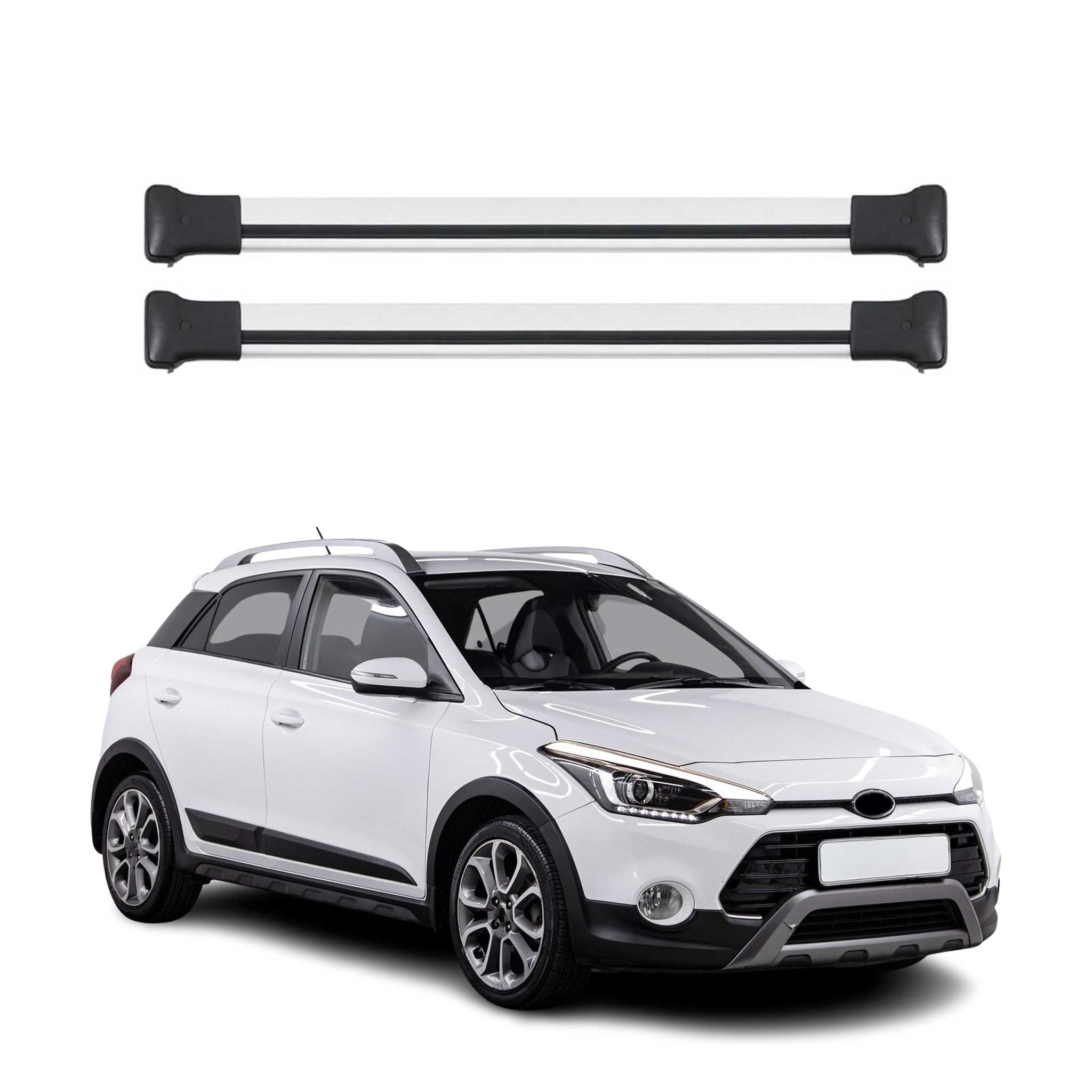 Omac Aluminium Dachträger Querträger Für Hyundai I20 Active Elite 2016-2020 – Max. 75 Kg – 2 Stangen Silber