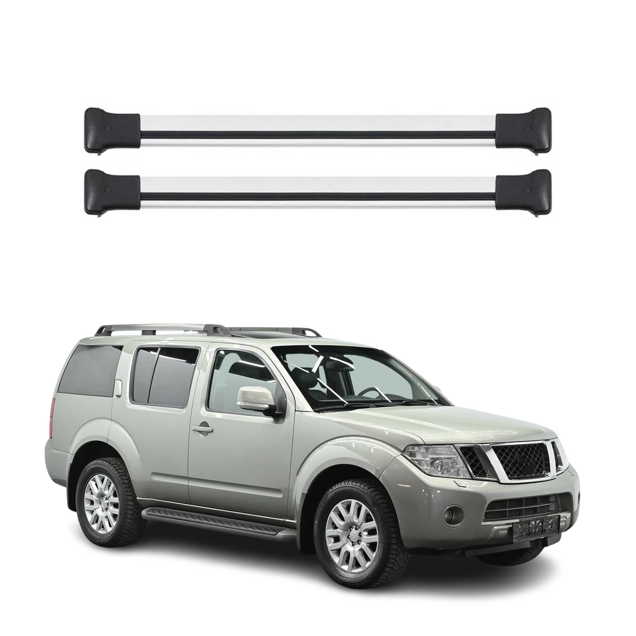 Omac Aluminium Dachträger Querträger Für Nissan Pathfinder Iii 2004-2012 – Max. 75 Kg – 2 Stangen Silber