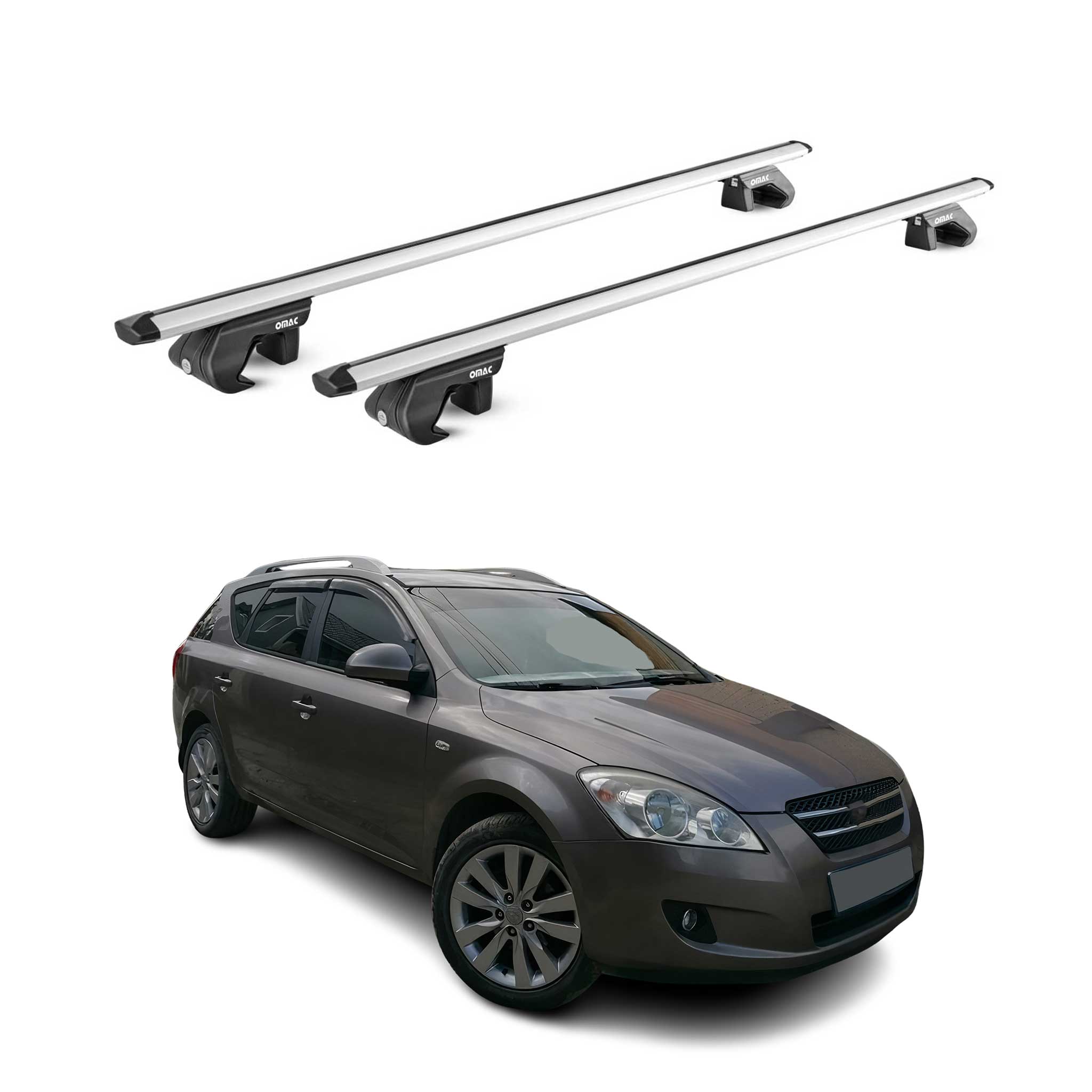 Omac Dachträger Aluminium Tüv Geprüft Für Kia Ceed I Kombi 2006-2012 – Für Standard Dachreling – T Nut – Max 90 Kg – 2 Schlösser Silber