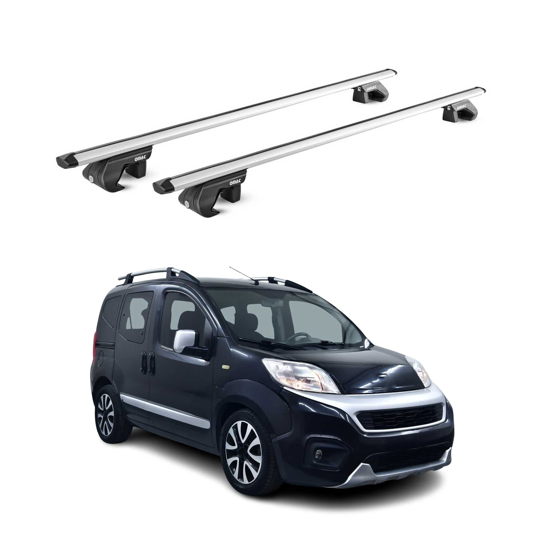 Omac Dachträger Aluminium Tüv Geprüft Für Fiat Fiorino / Qubo 2008-2017 – Für Standard Dachreling – T Nut – Max 90 Kg – 2 Schlösser Silber