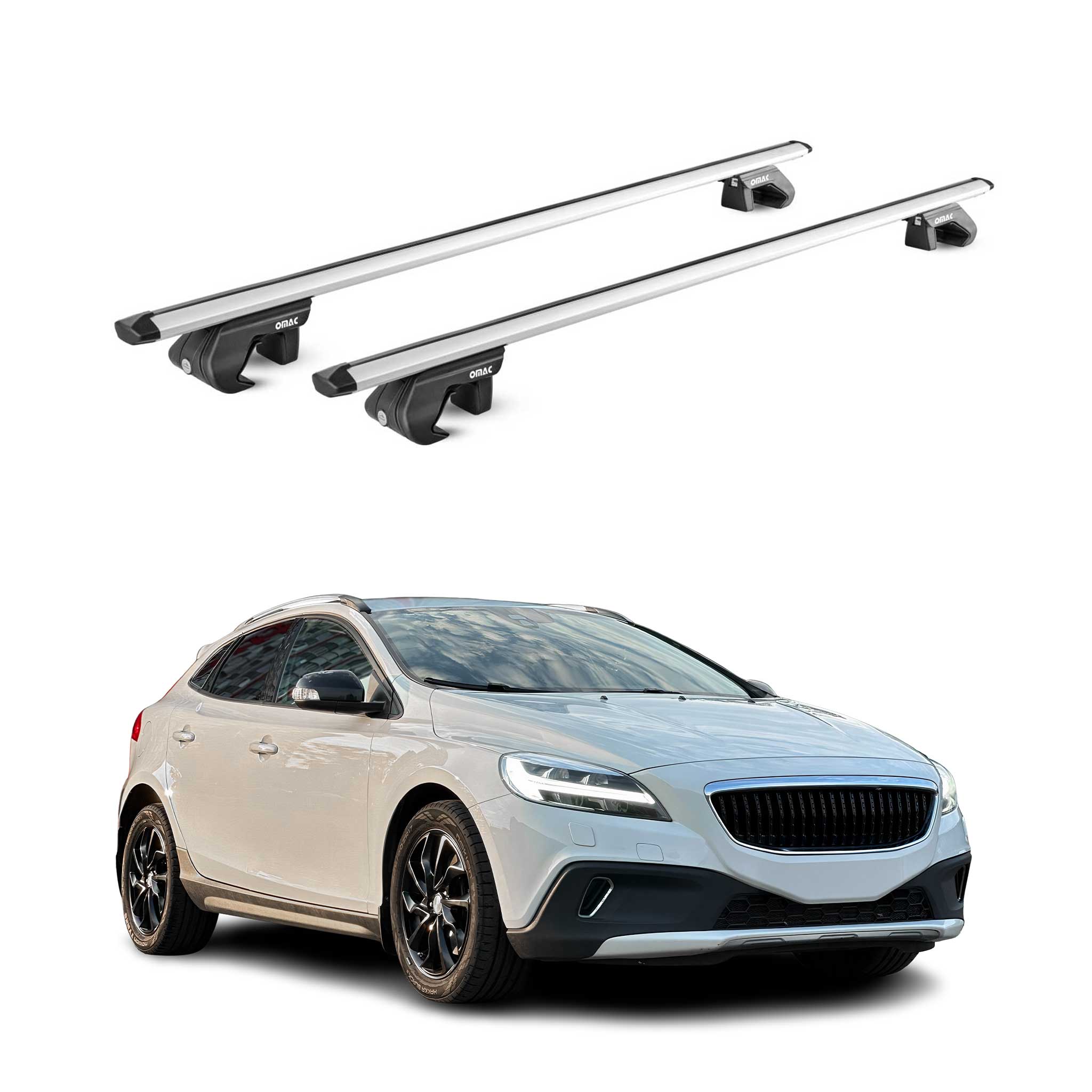 Omac Dachträger Aluminium Tüv Geprüft Für Volvo V40 Cross Country 2013-2019 – Für Standard Dachreling – T Nut – Max 90 Kg – 2 Schlösser Silber