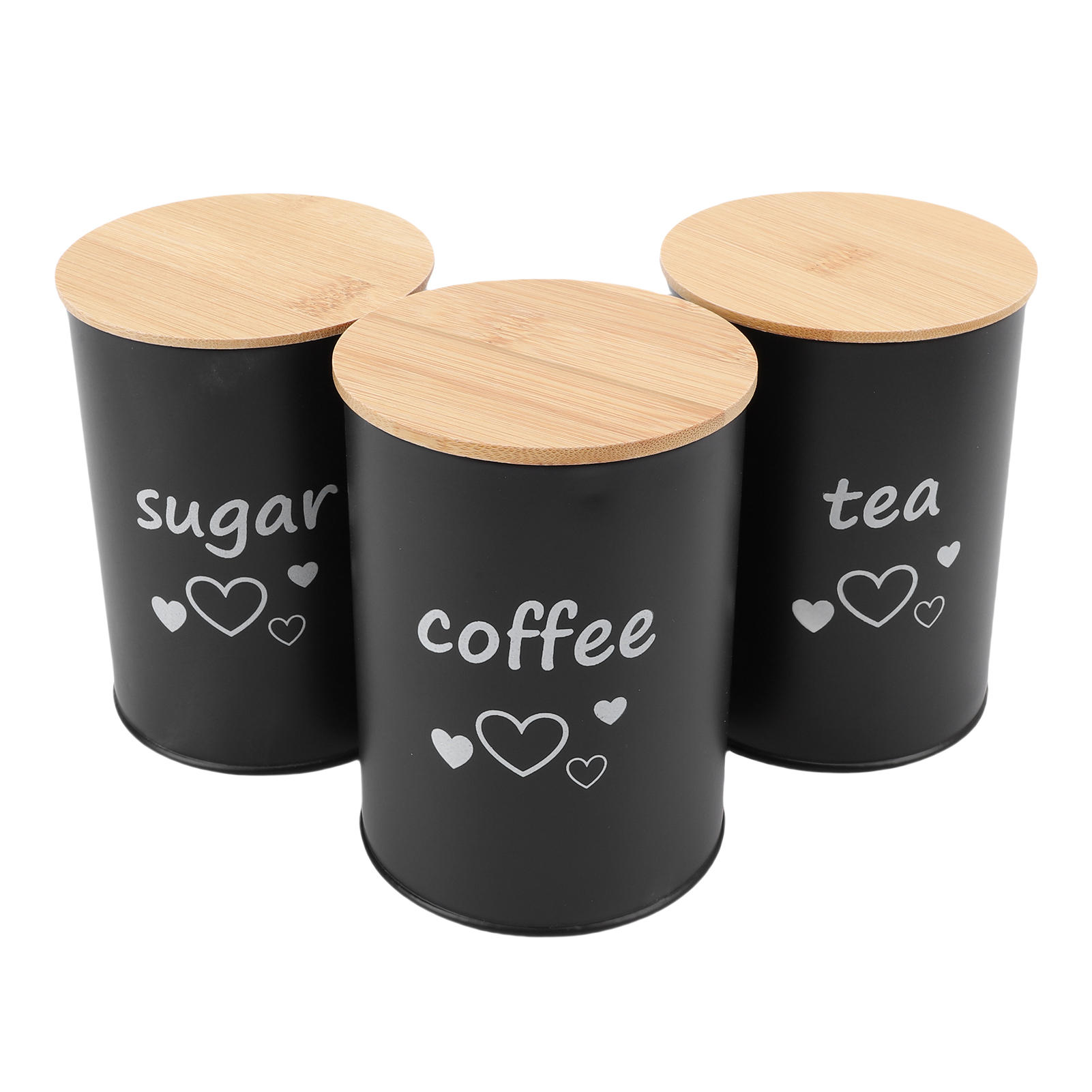 Luftdichter Vorratsbehälter Für Kaffee, Zucker Und Tee Mit Bambusdeckel – 3er-set, Schwarz