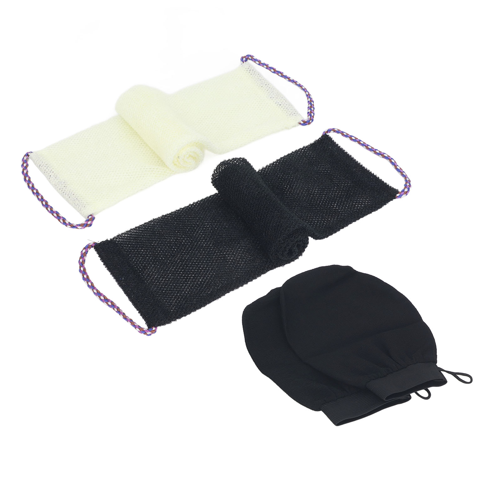 Set Mit 4 Nylon-peelinghandschuhen Mit Kordelzug, Ideal Zum Reinigen Und Einseifen Der Haut, Speziell Für Frauen Entwickelt, Schwarz-weiß, 4er-set