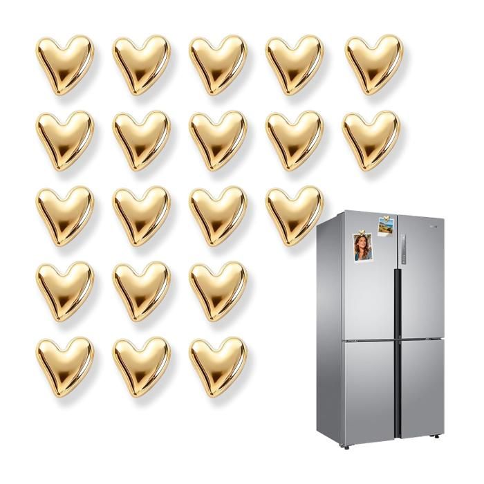 20 Goldene, Herzförmige Kühlschrankmagnete, Magnetisch Und Dekorativ, Für Fotos Und Notizen.