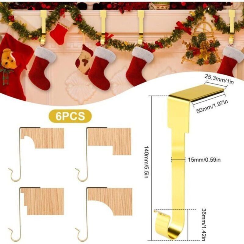 Goldene Weihnachtsstrumpfhalterungen - Set Mit 6 Metallhaken (25-140 Mm) Für Stabilen Halt Der Weihnachtsdekoration.