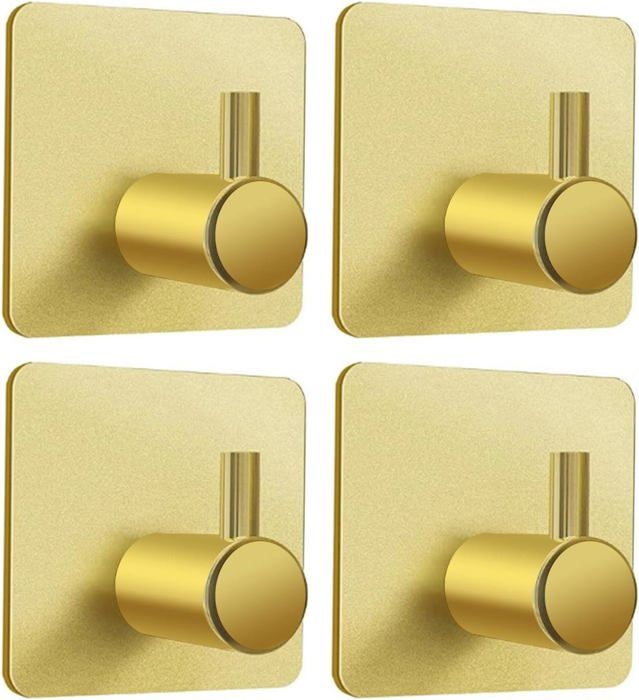 Set Mit 4 Goldenen Klebehaken Für Badezimmer- Oder Küchentüren, Robust Zum Aufhängen Von Handtüchern.